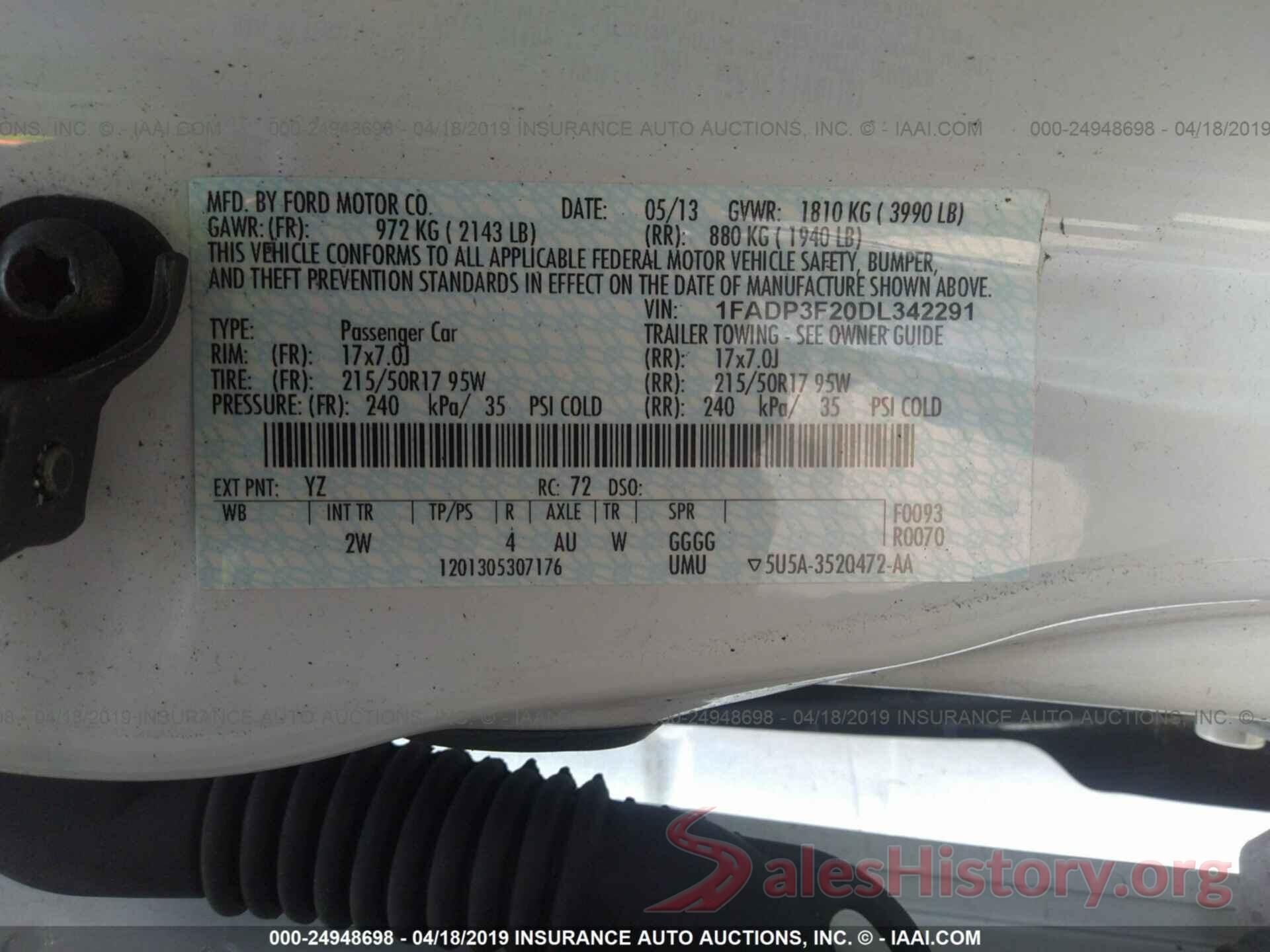 1FADP3F20DL342291 2013 FORD FOCUS