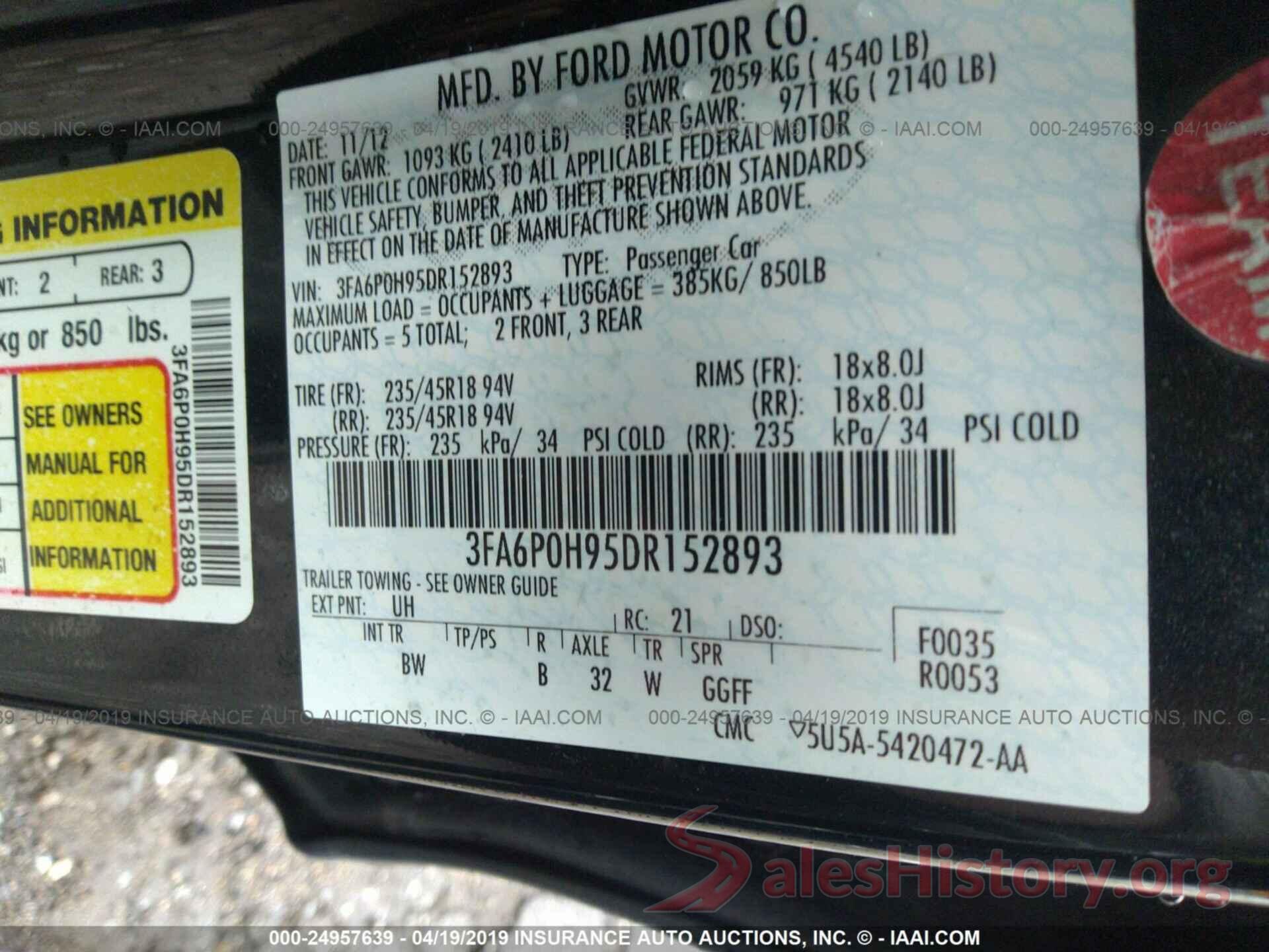 3FA6P0H95DR152893 2013 FORD FUSION