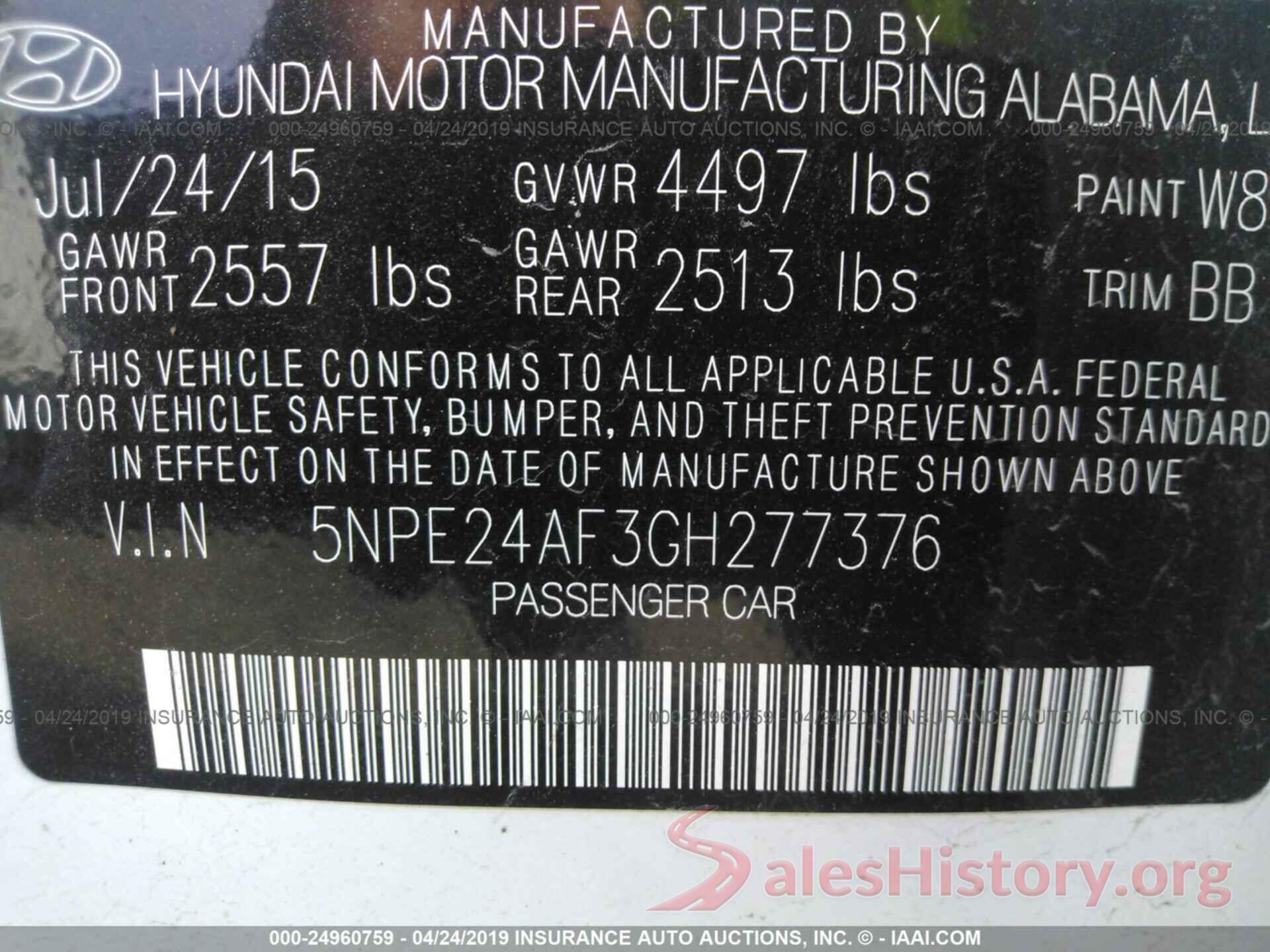 5NPE24AF3GH277376 2016 HYUNDAI SONATA