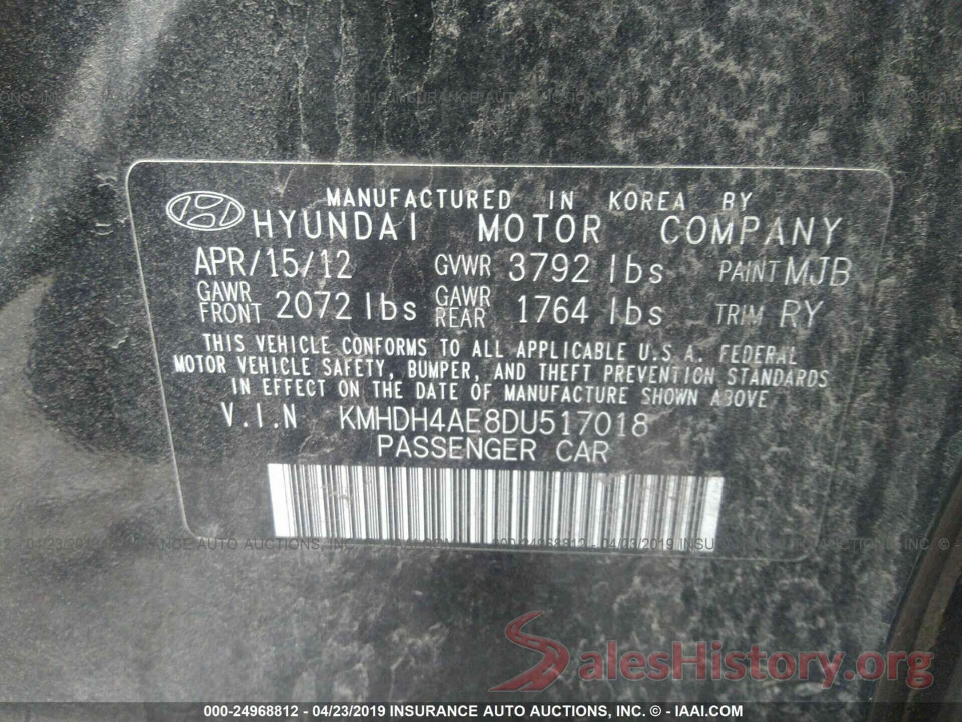 KMHDH4AE8DU517018 2013 HYUNDAI ELANTRA