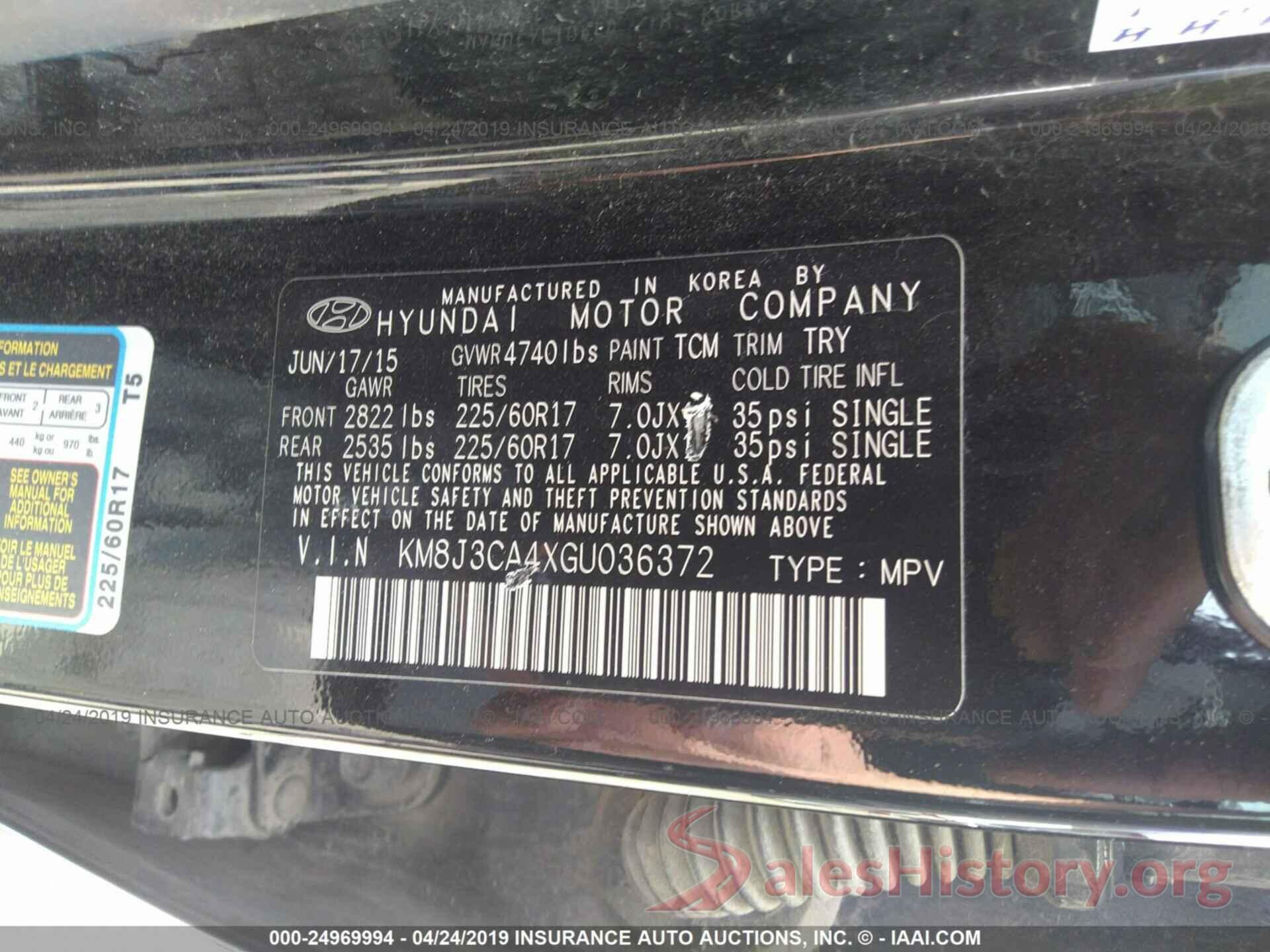 KM8J3CA4XGU036372 2016 HYUNDAI TUCSON