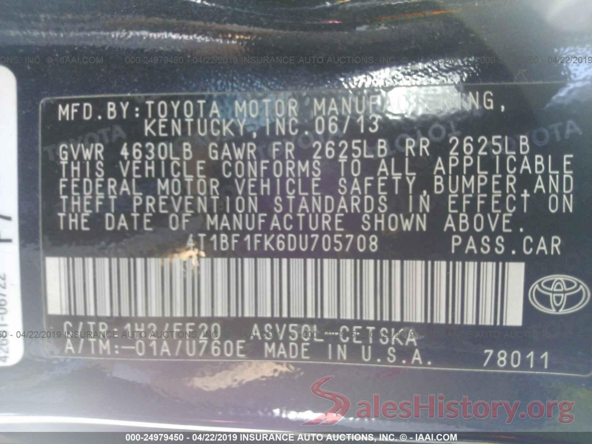 4T1BF1FK6DU705708 2013 TOYOTA CAMRY