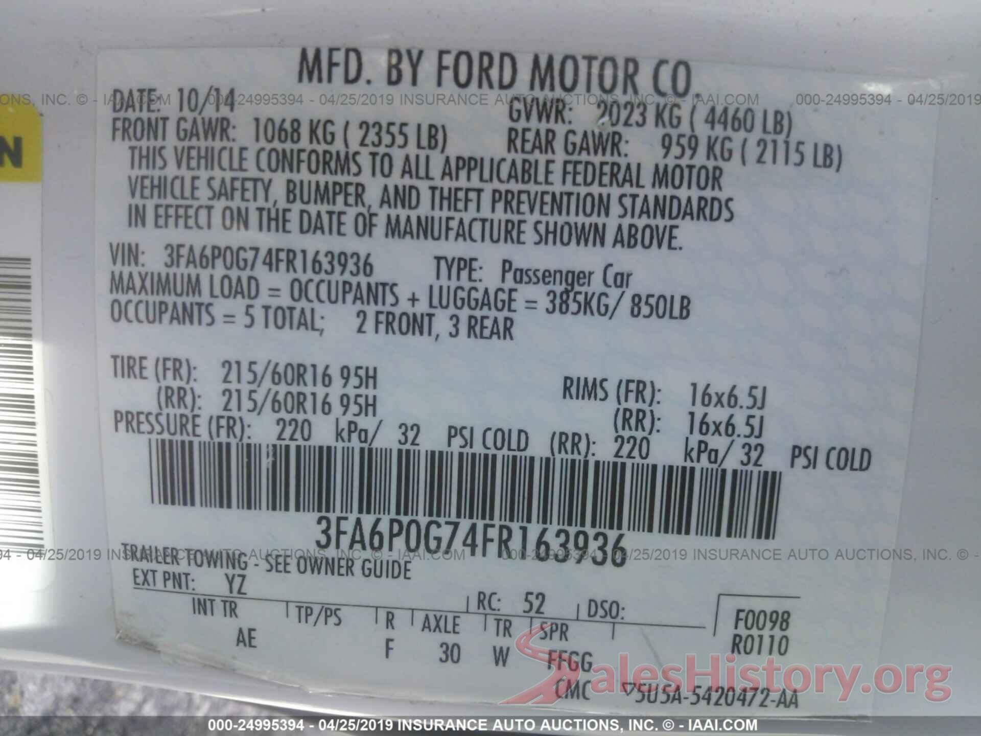 3FA6P0G74FR163936 2015 FORD FUSION