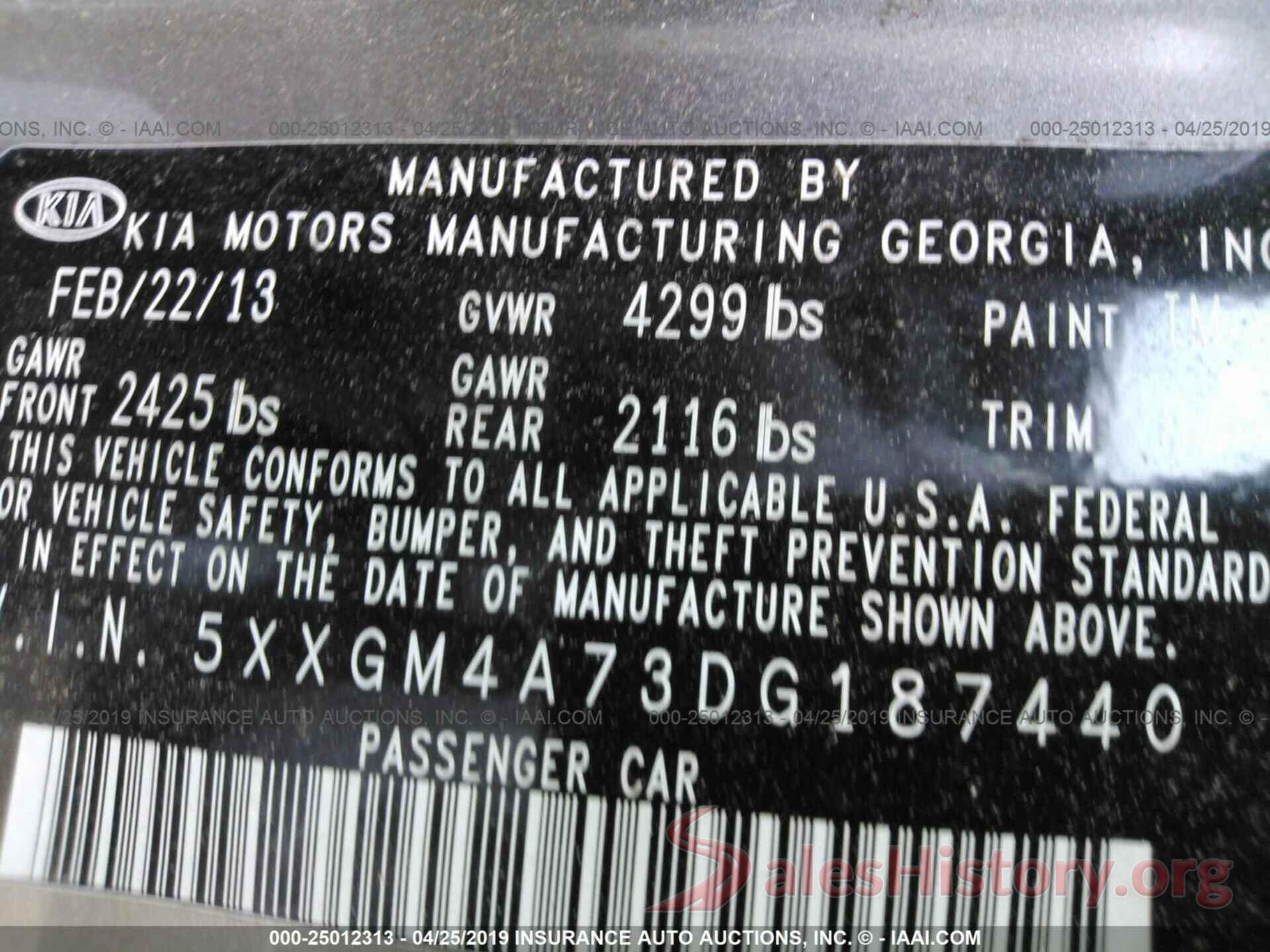 5XXGM4A73DG187440 2013 KIA OPTIMA