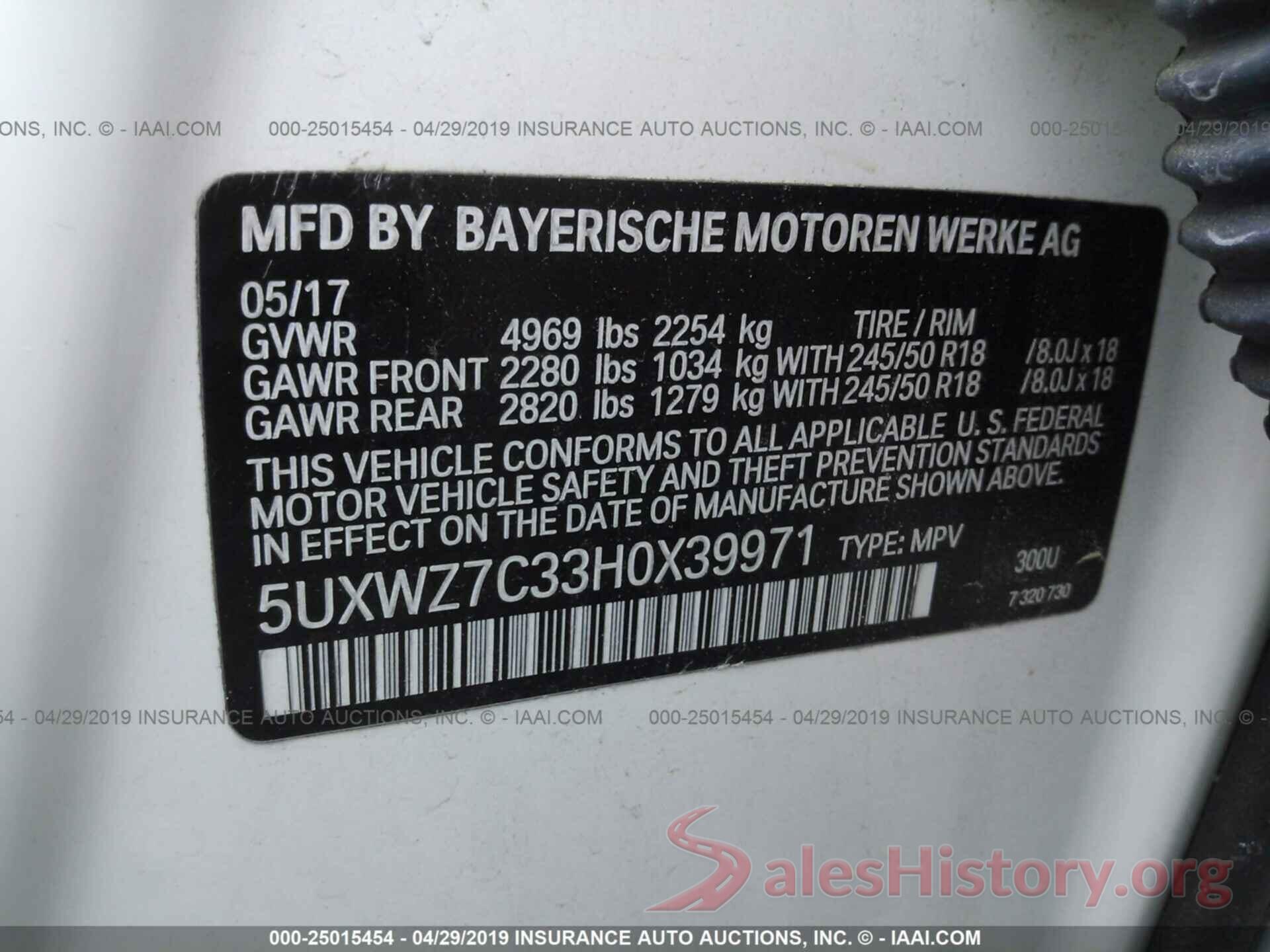 5UXWZ7C33H0X39971 2017 BMW X3