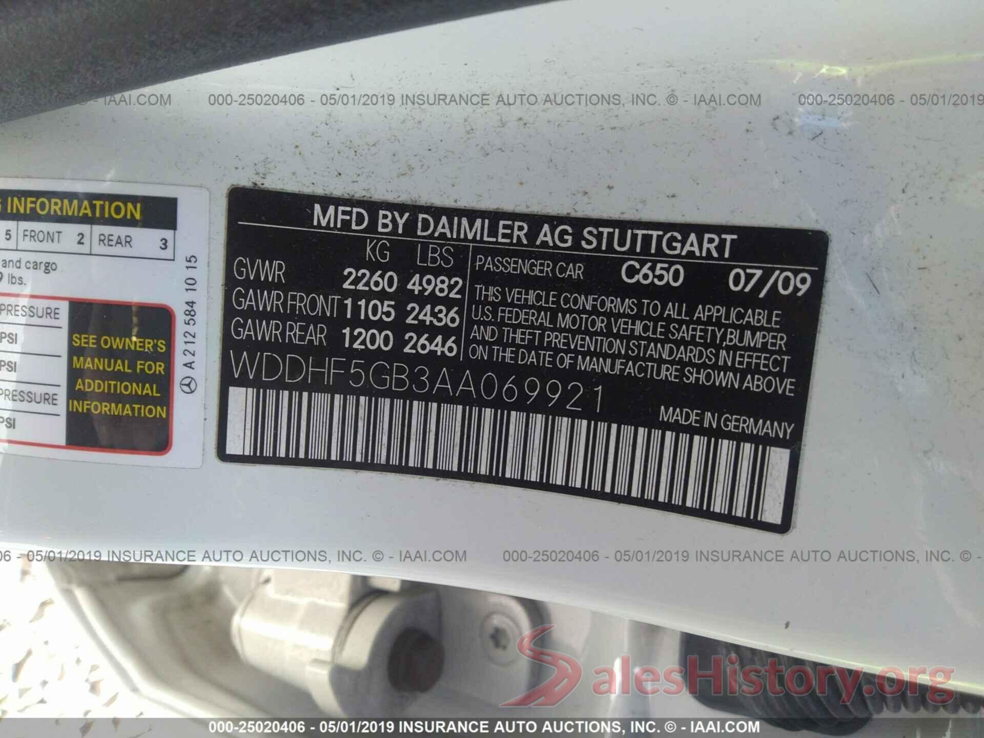 WDDHF5GB3AA069921 2010 MERCEDES-BENZ E