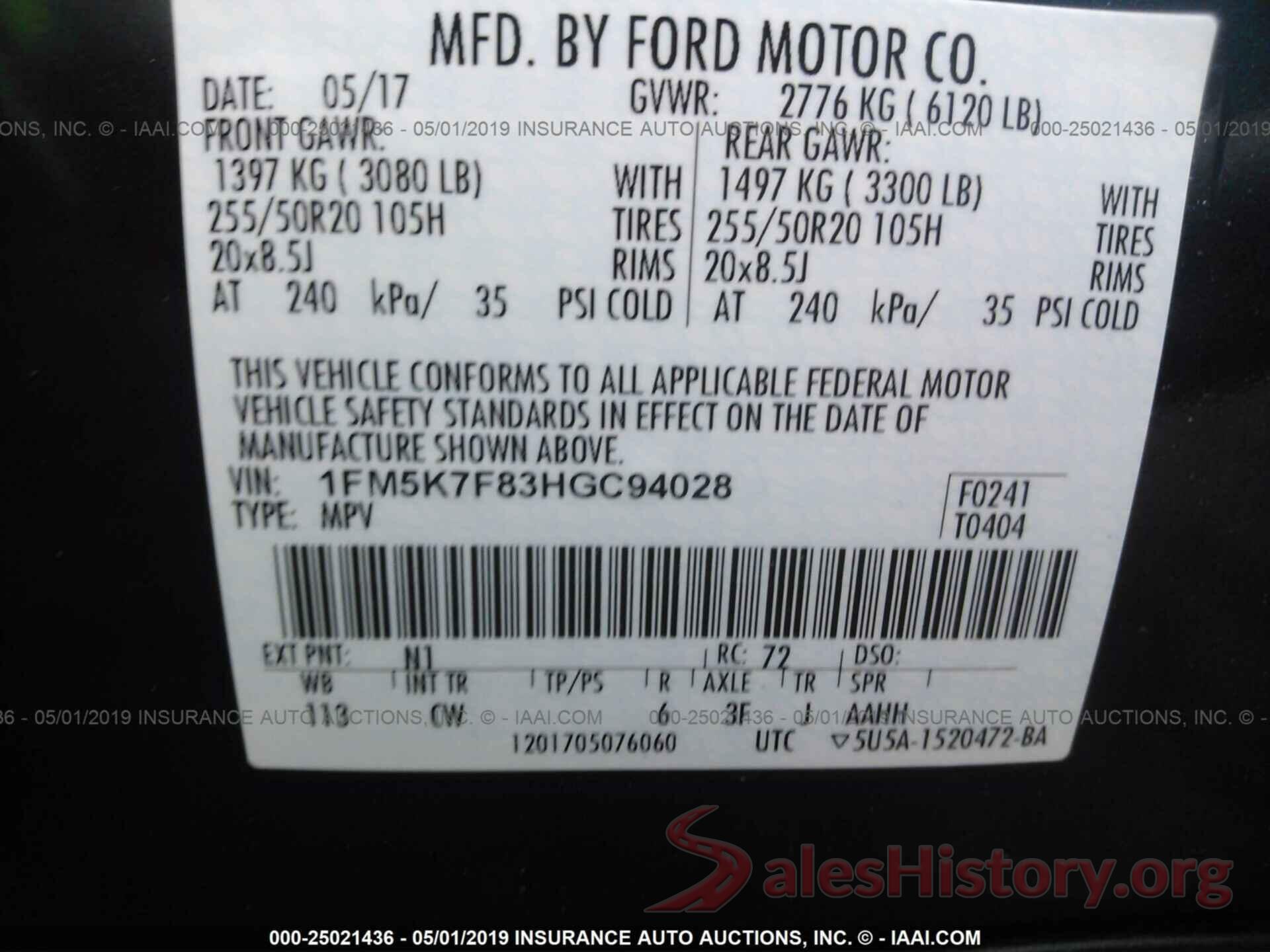 1FM5K7F83HGC94028 2017 FORD EXPLORER