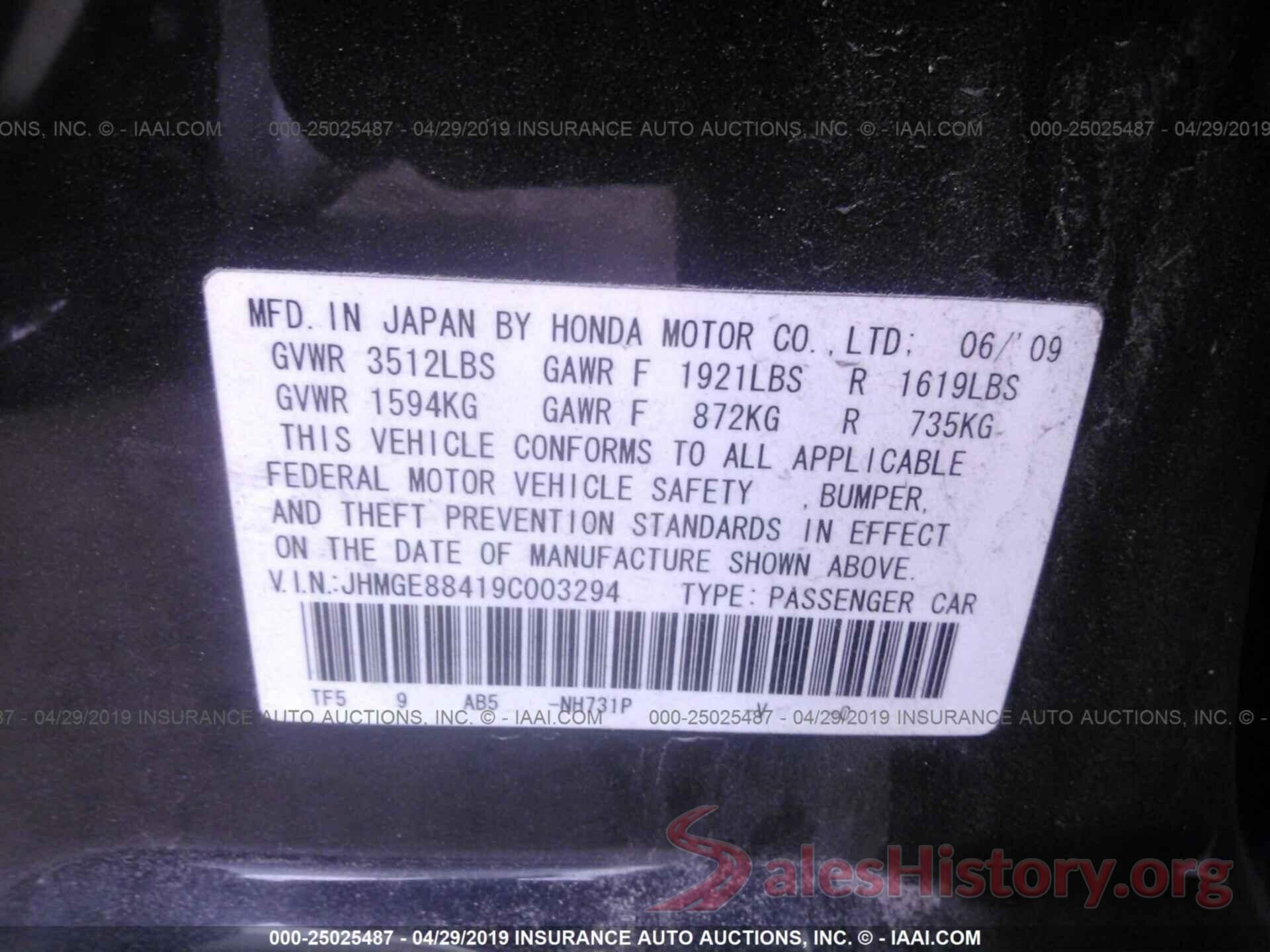 JHMGE88419C003294 2009 HONDA FIT