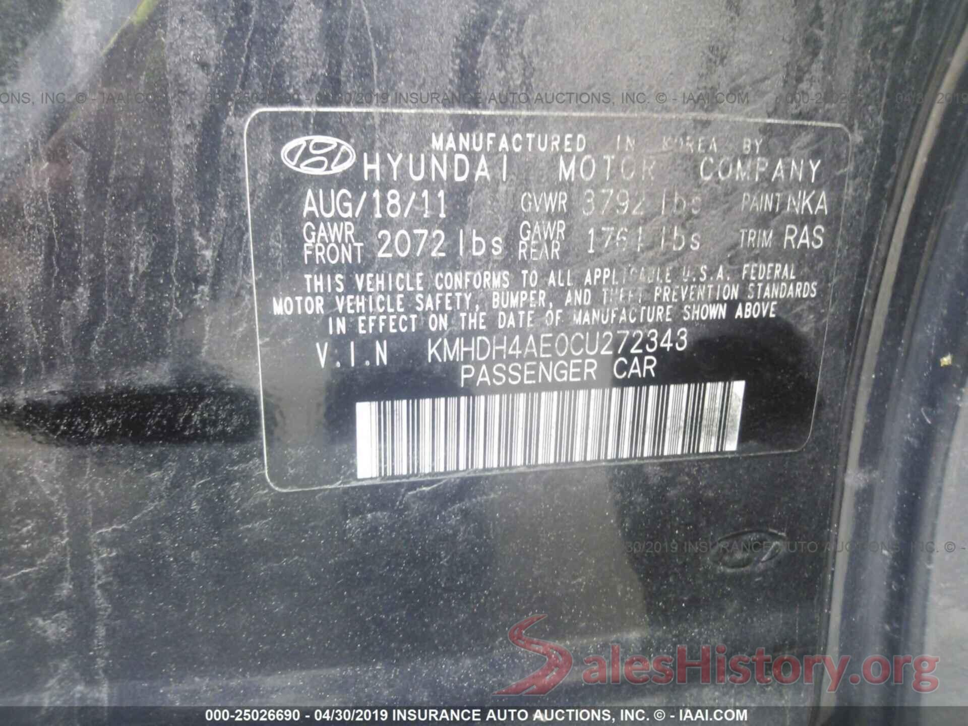 KMHDH4AE0CU272343 2012 HYUNDAI ELANTRA