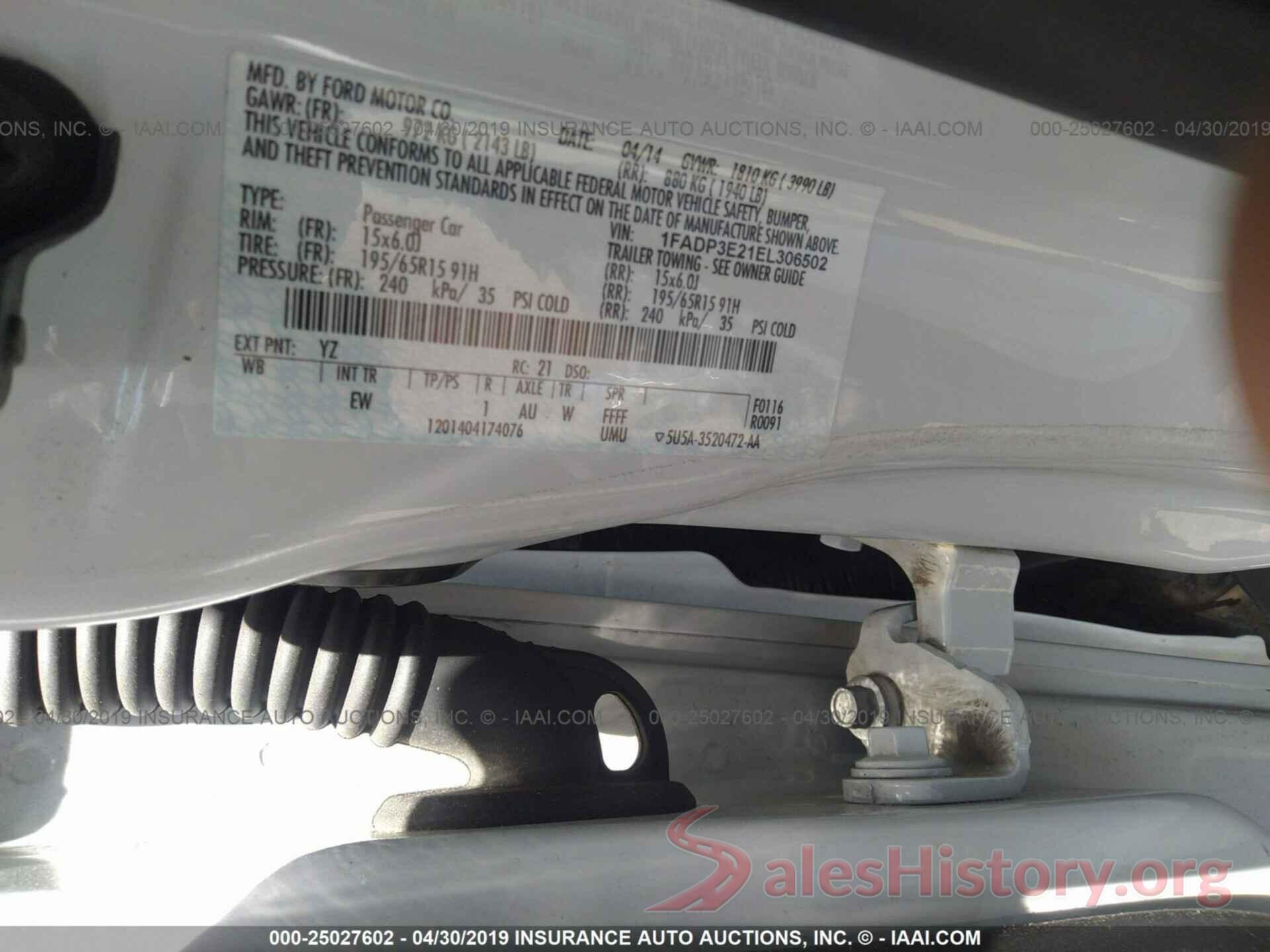 1FADP3E21EL306502 2014 FORD FOCUS