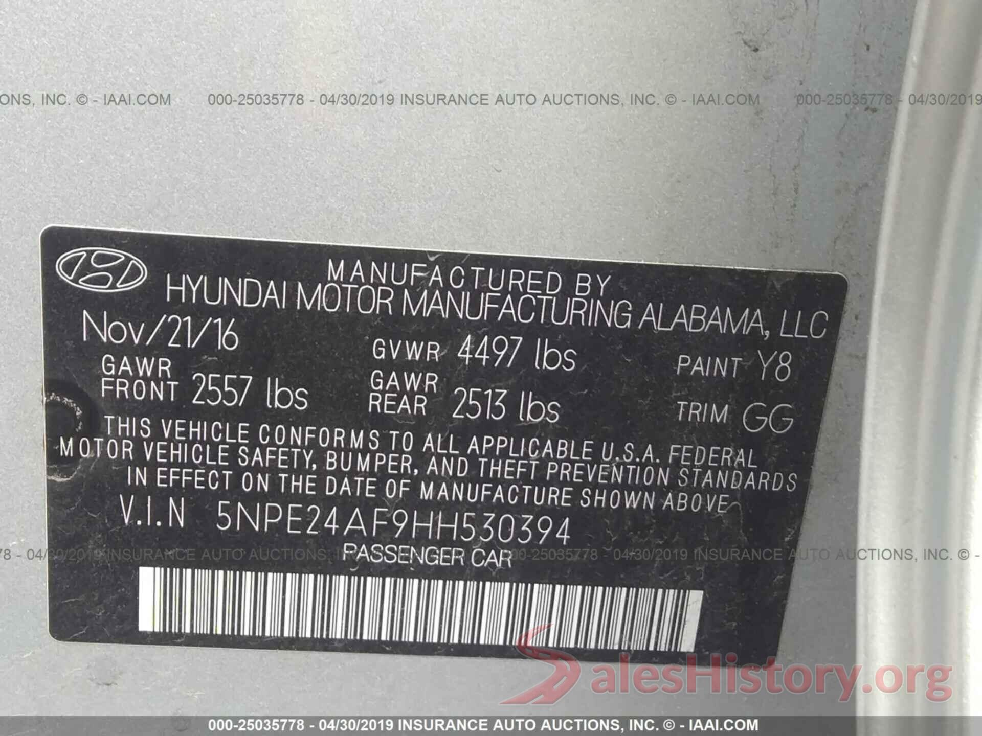 5NPE24AF9HH530394 2017 HYUNDAI SONATA