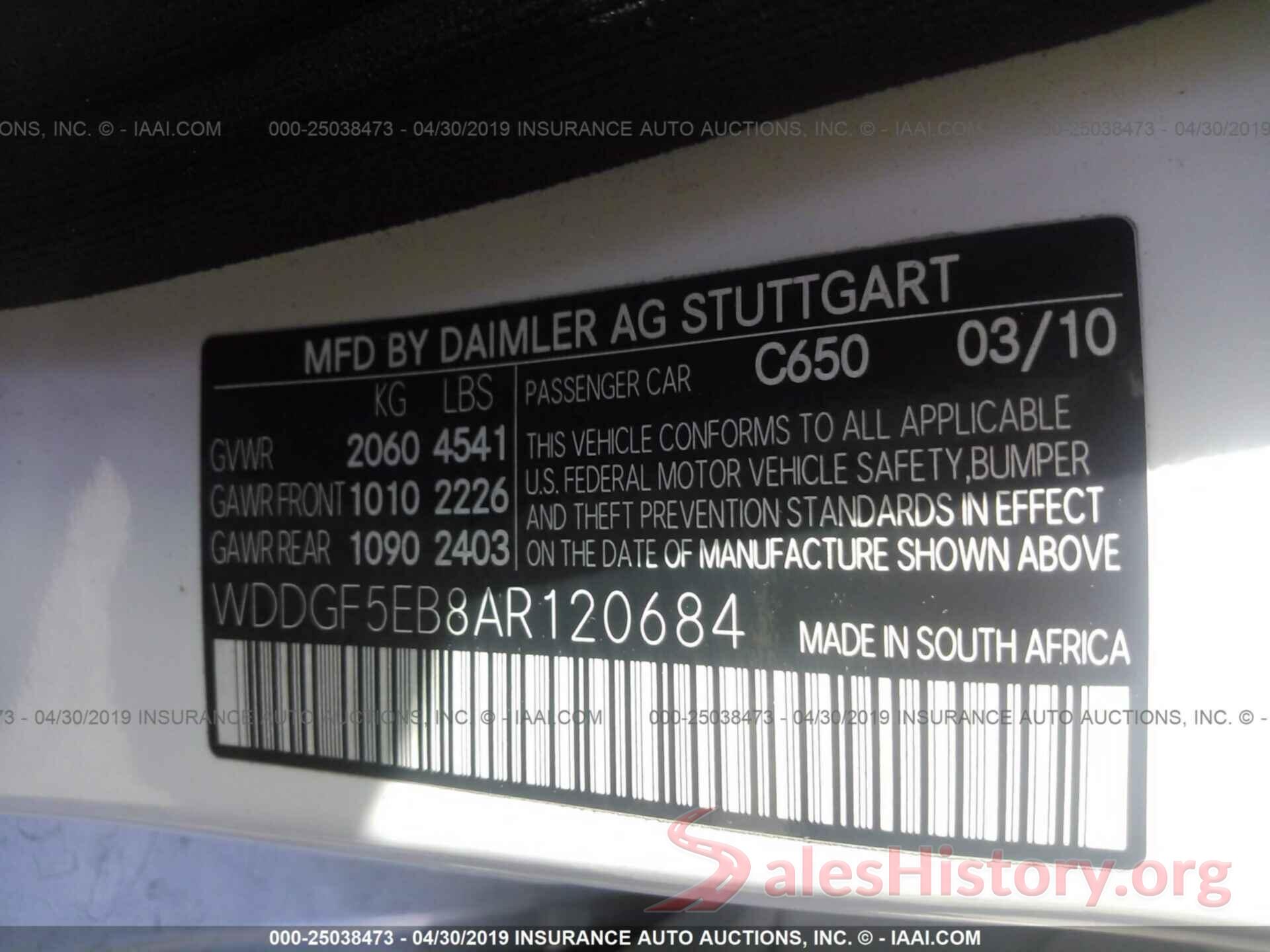 WDDGF5EB8AR120684 2010 MERCEDES-BENZ C