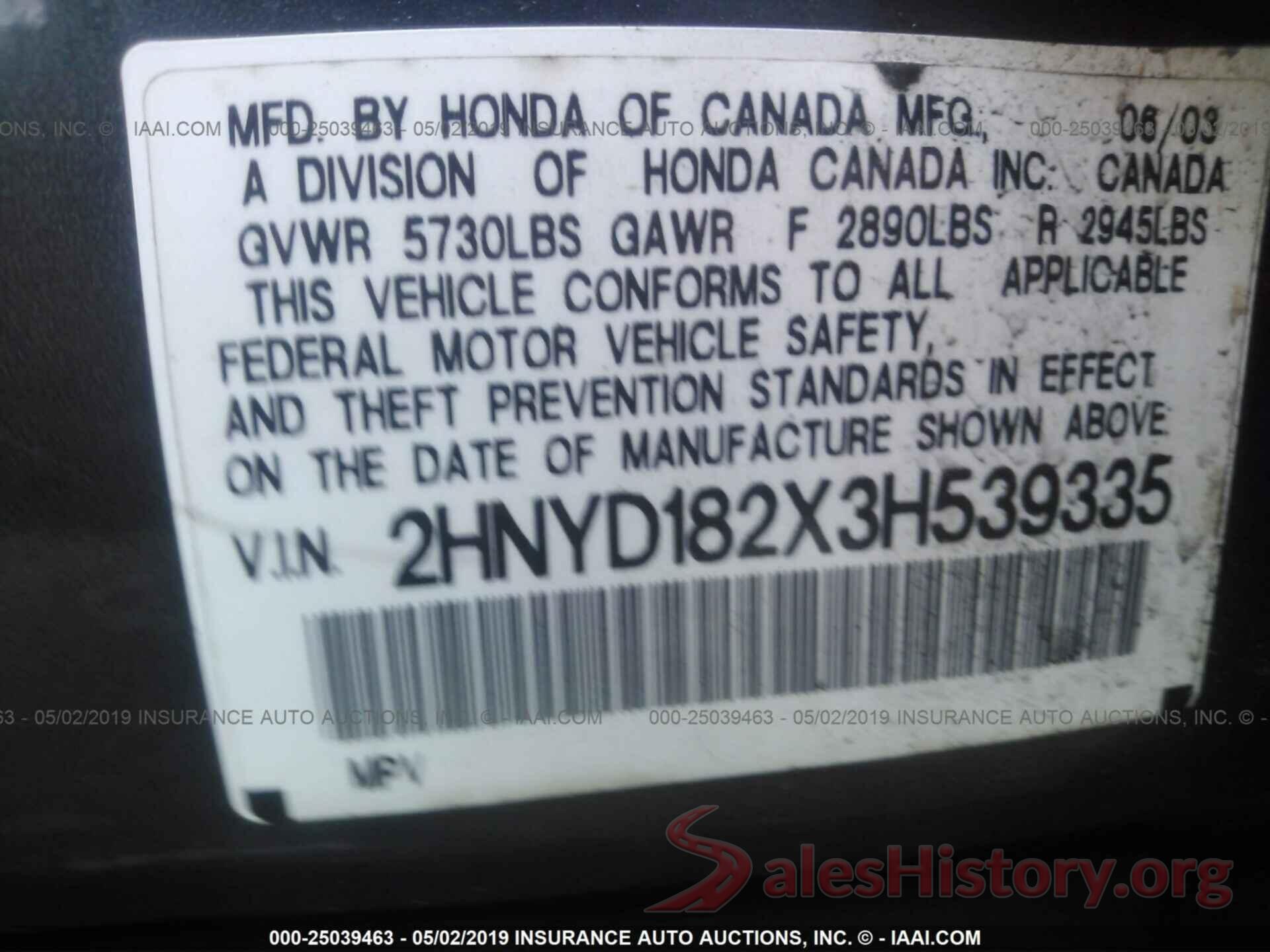 2HNYD182X3H539335 2003 ACURA MDX