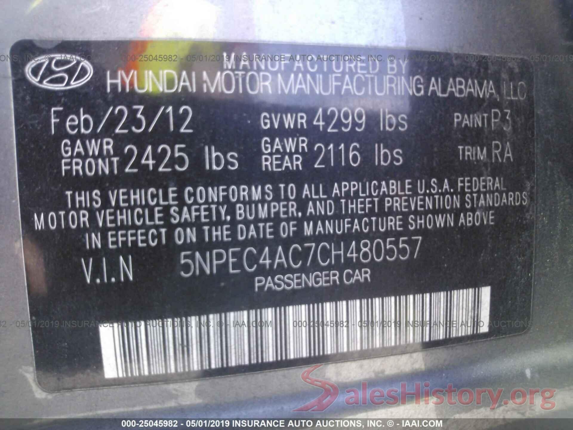 5NPEC4AC7CH480557 2012 HYUNDAI SONATA