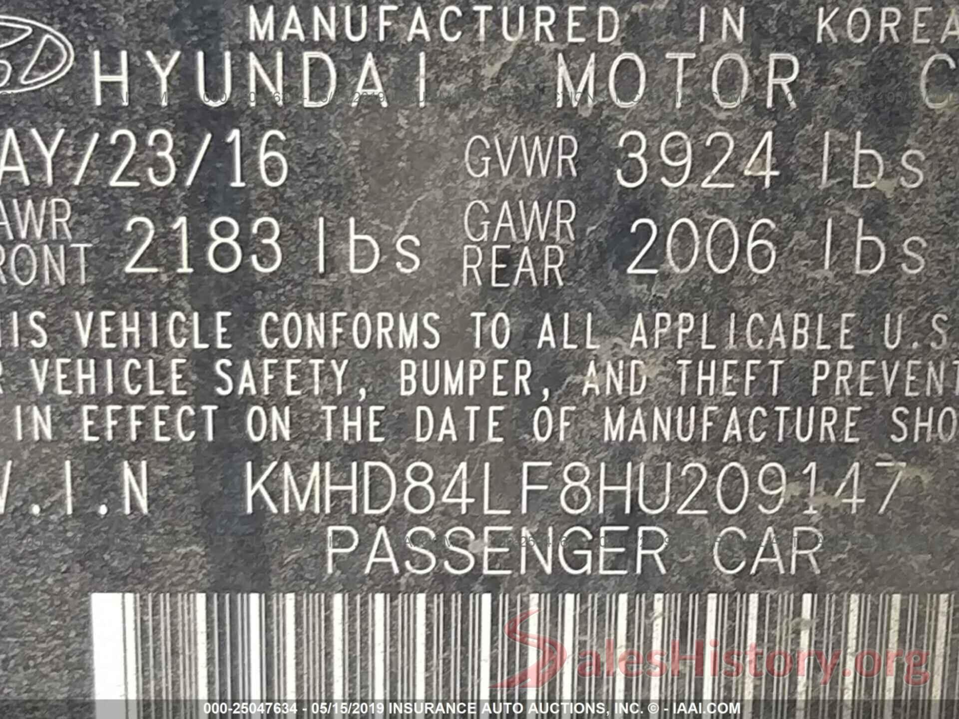 KMHD84LF8HU209147 2017 HYUNDAI ELANTRA