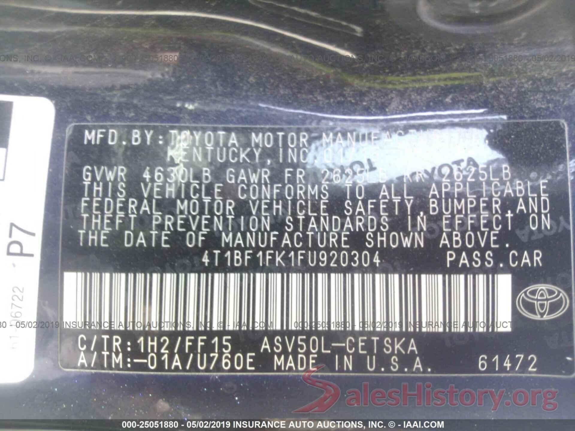 4T1BF1FK1FU920304 2015 TOYOTA CAMRY