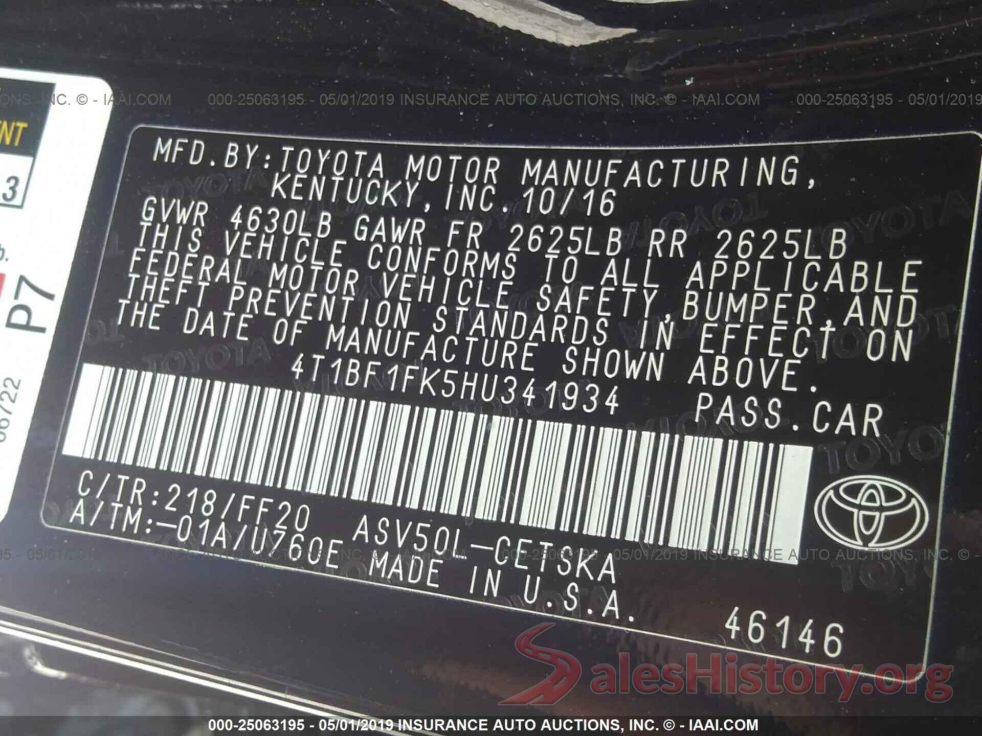 4T1BF1FK5HU341934 2017 TOYOTA CAMRY