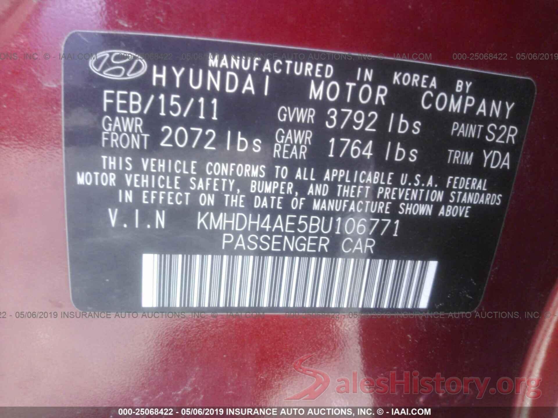 KMHDH4AE5BU106771 2011 HYUNDAI ELANTRA