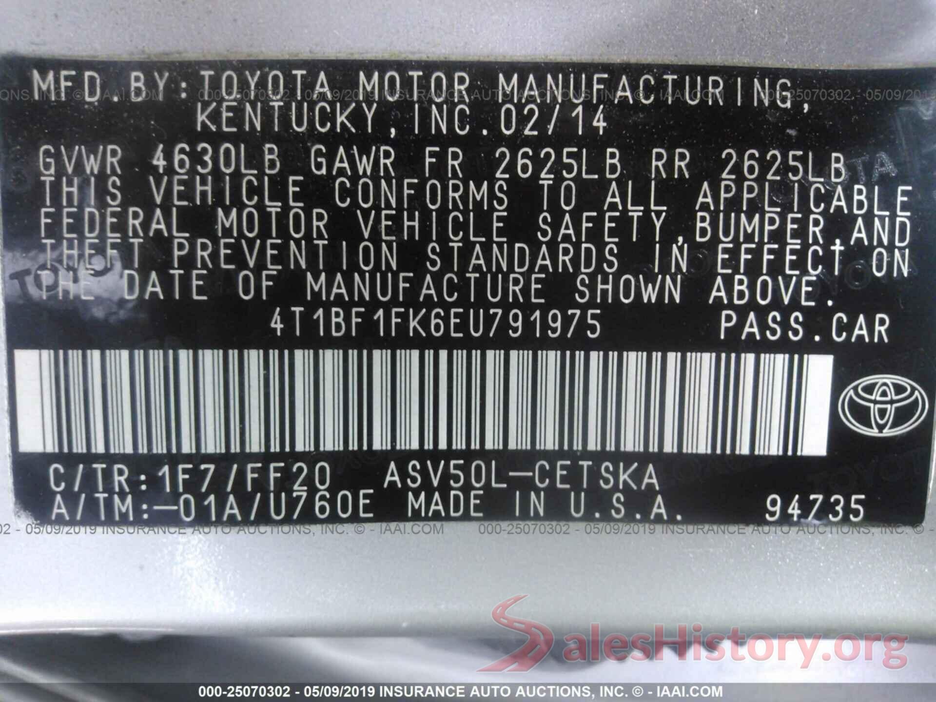 4T1BF1FK6EU791975 2014 TOYOTA CAMRY