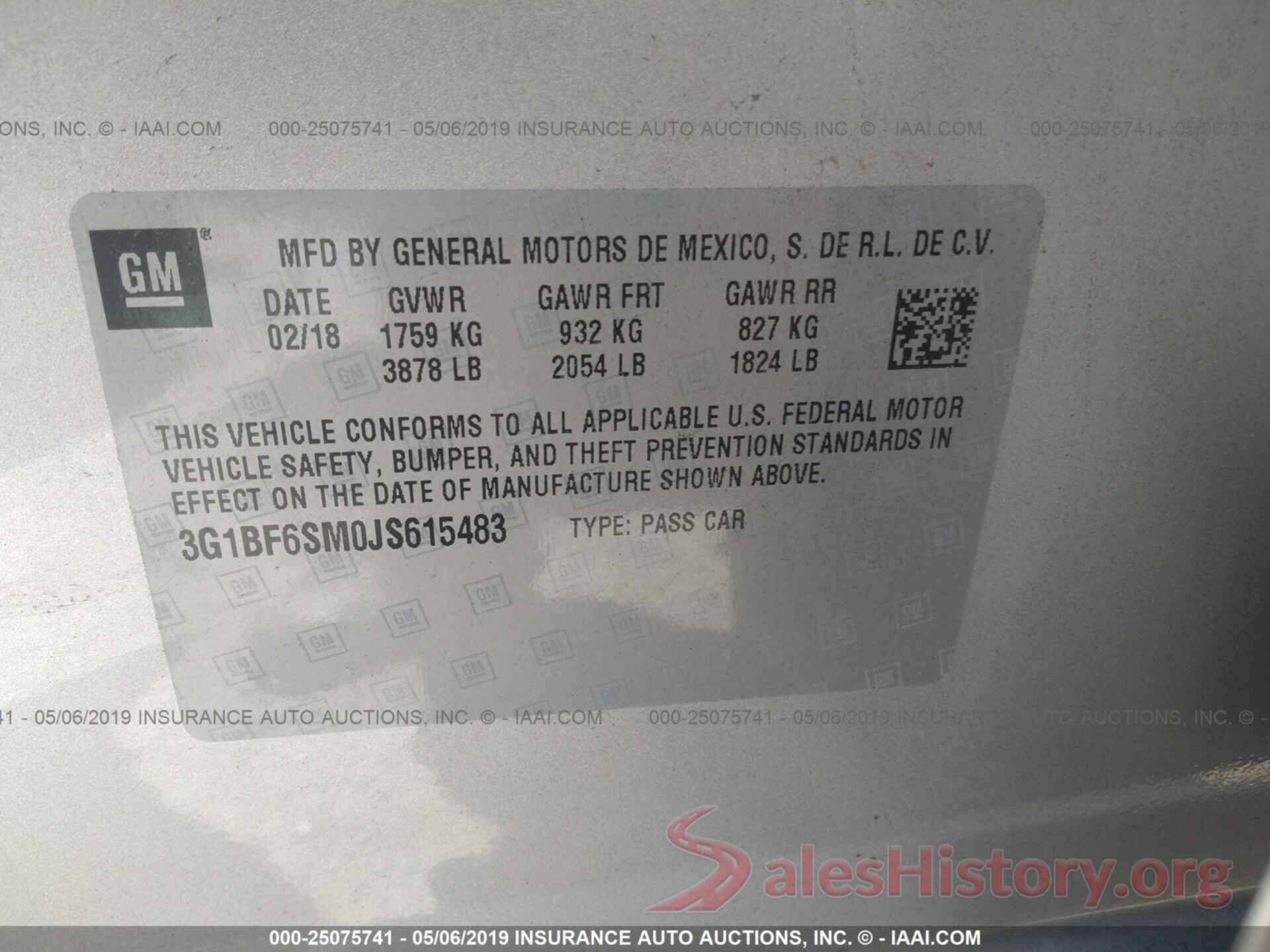 3G1BF6SM0JS615483 2018 CHEVROLET CRUZE