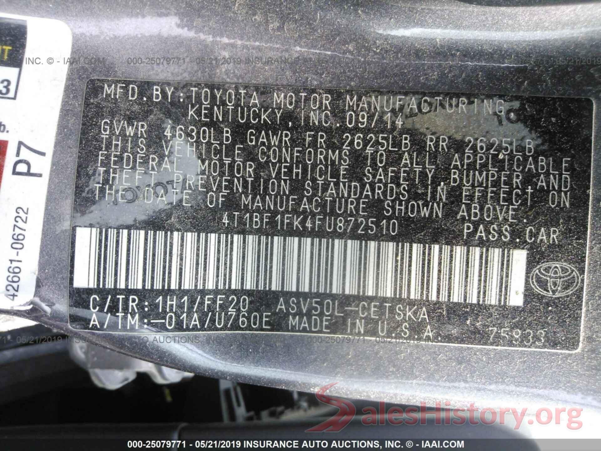 4T1BF1FK4FU872510 2015 TOYOTA CAMRY