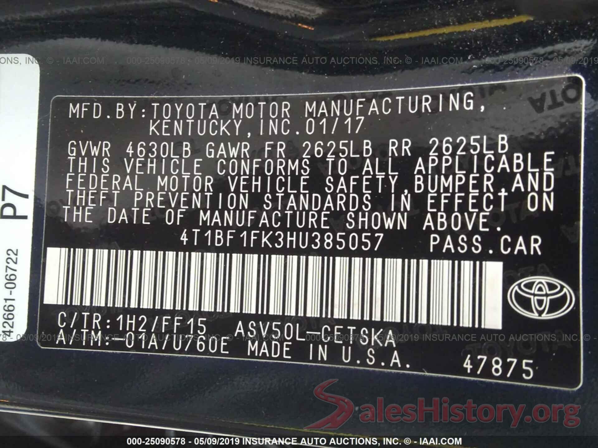 4T1BF1FK3HU385057 2017 TOYOTA CAMRY