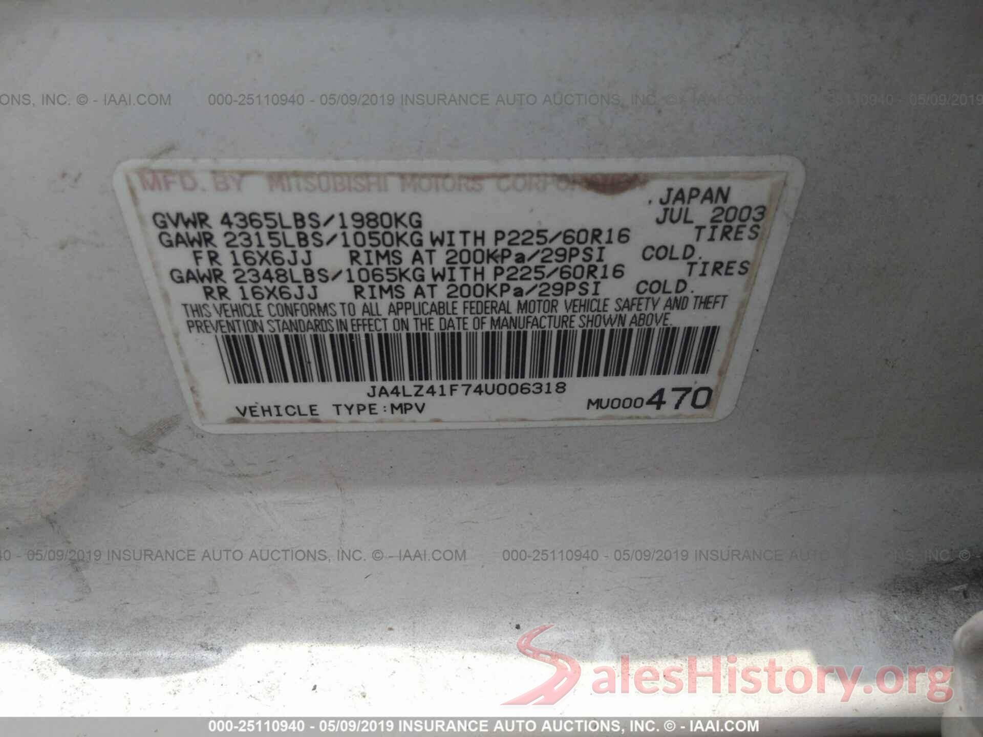 JA4LZ41F74U006318 2004 MITSUBISHI OUTLANDER