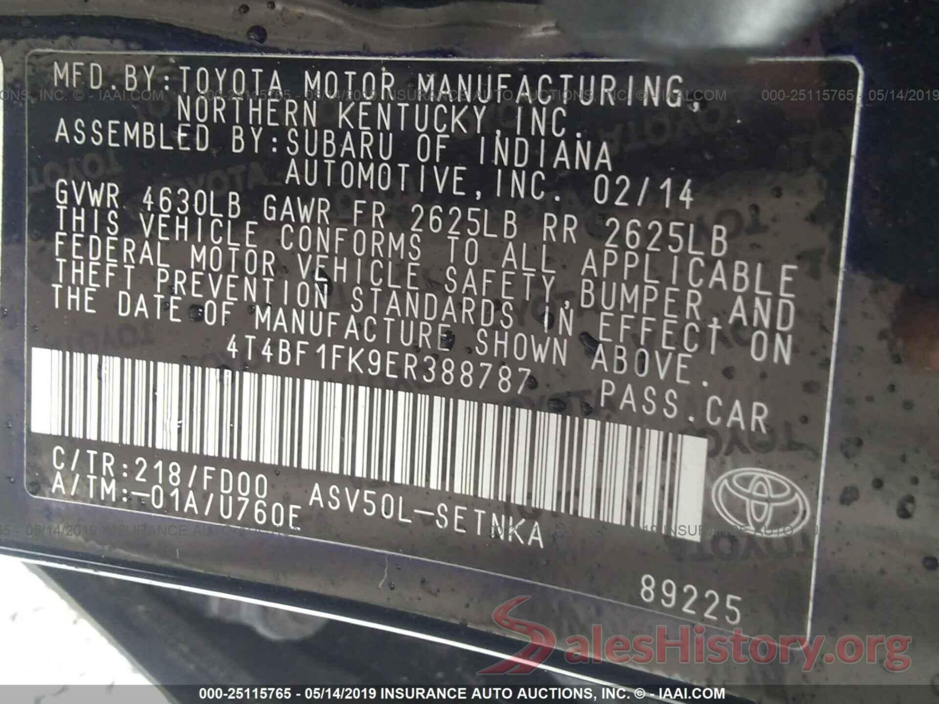 4T4BF1FK9ER388787 2014 TOYOTA CAMRY