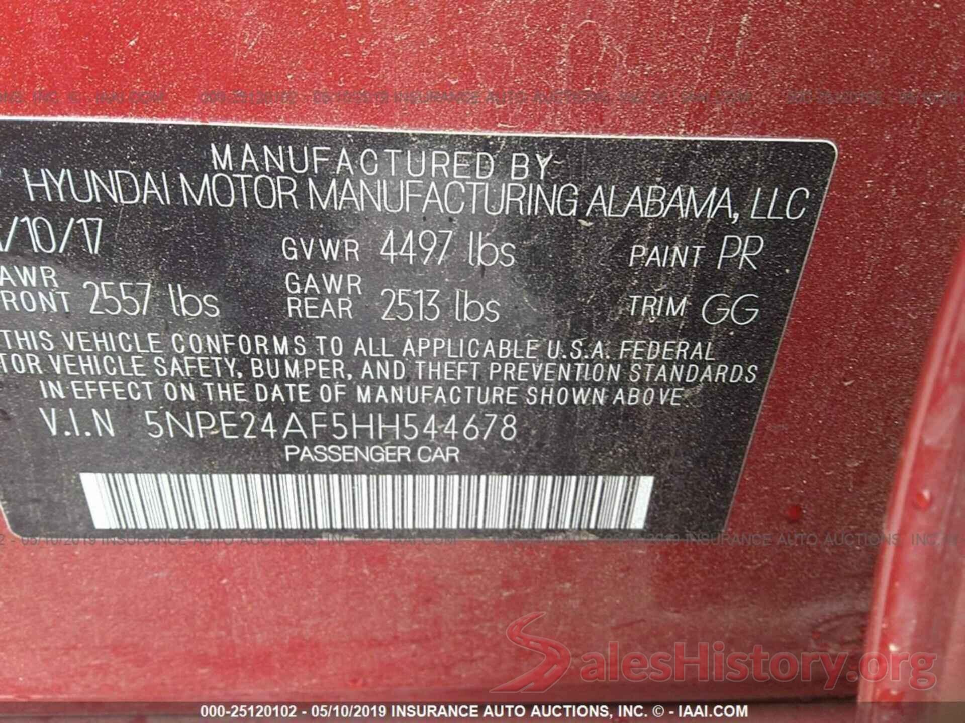 5NPE24AF5HH544678 2017 HYUNDAI SONATA