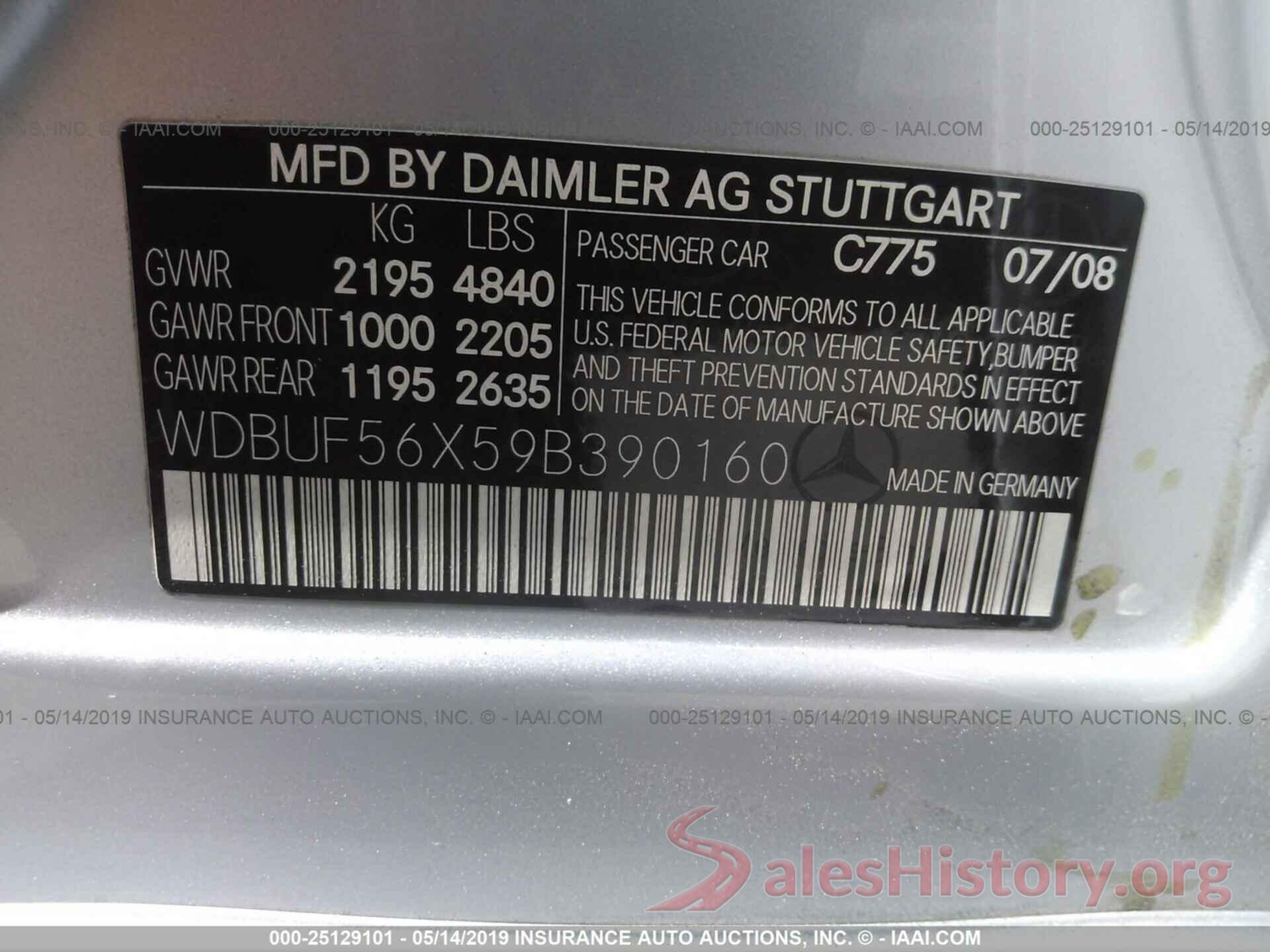 WDBUF56X59B390160 2009 MERCEDES-BENZ E