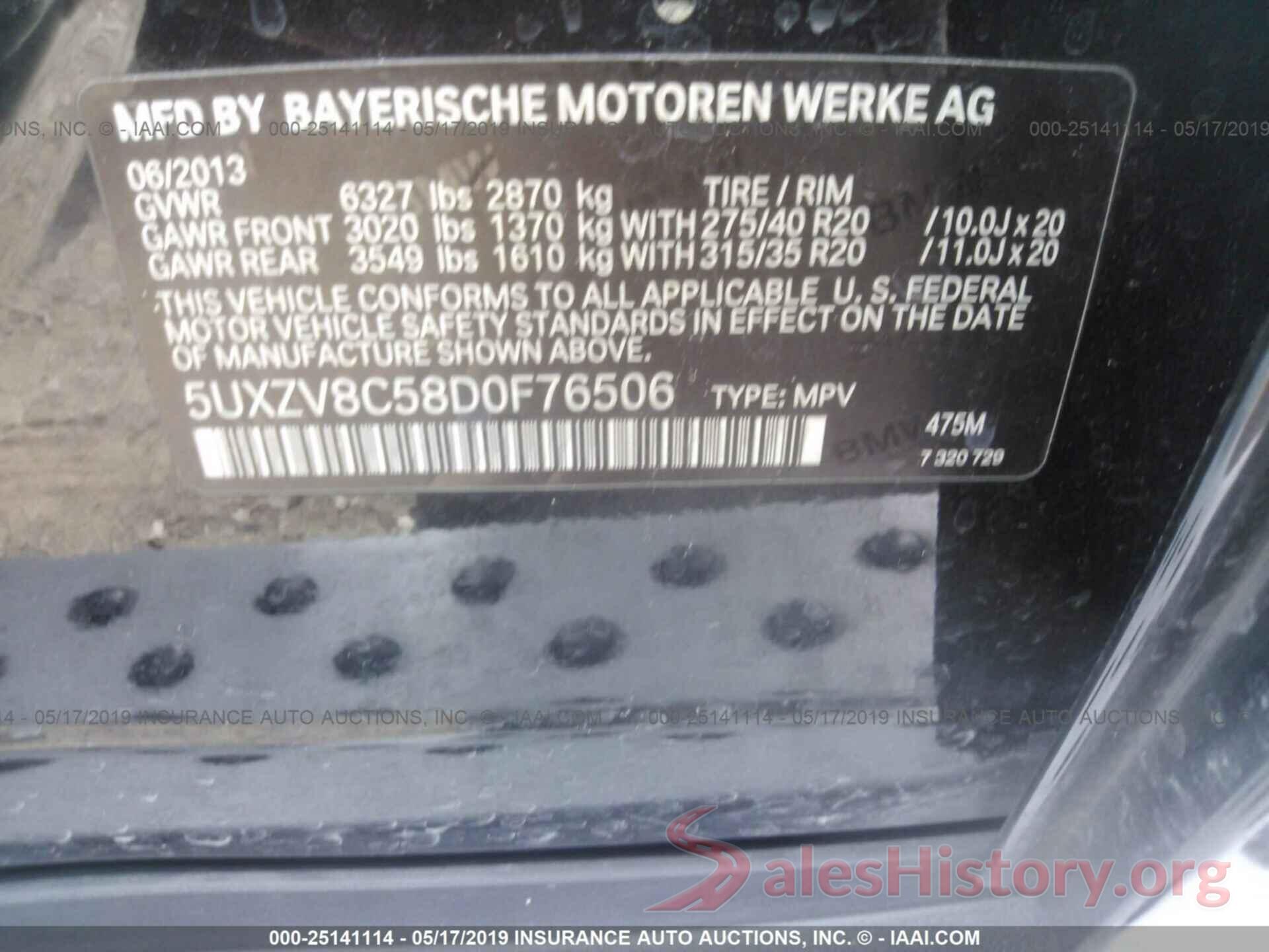 5UXZV8C58D0F76506 2013 BMW X5