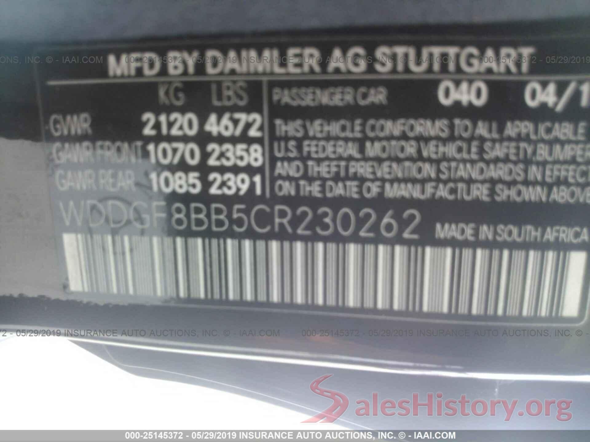 WDDGF8BB5CR230262 2012 MERCEDES-BENZ C