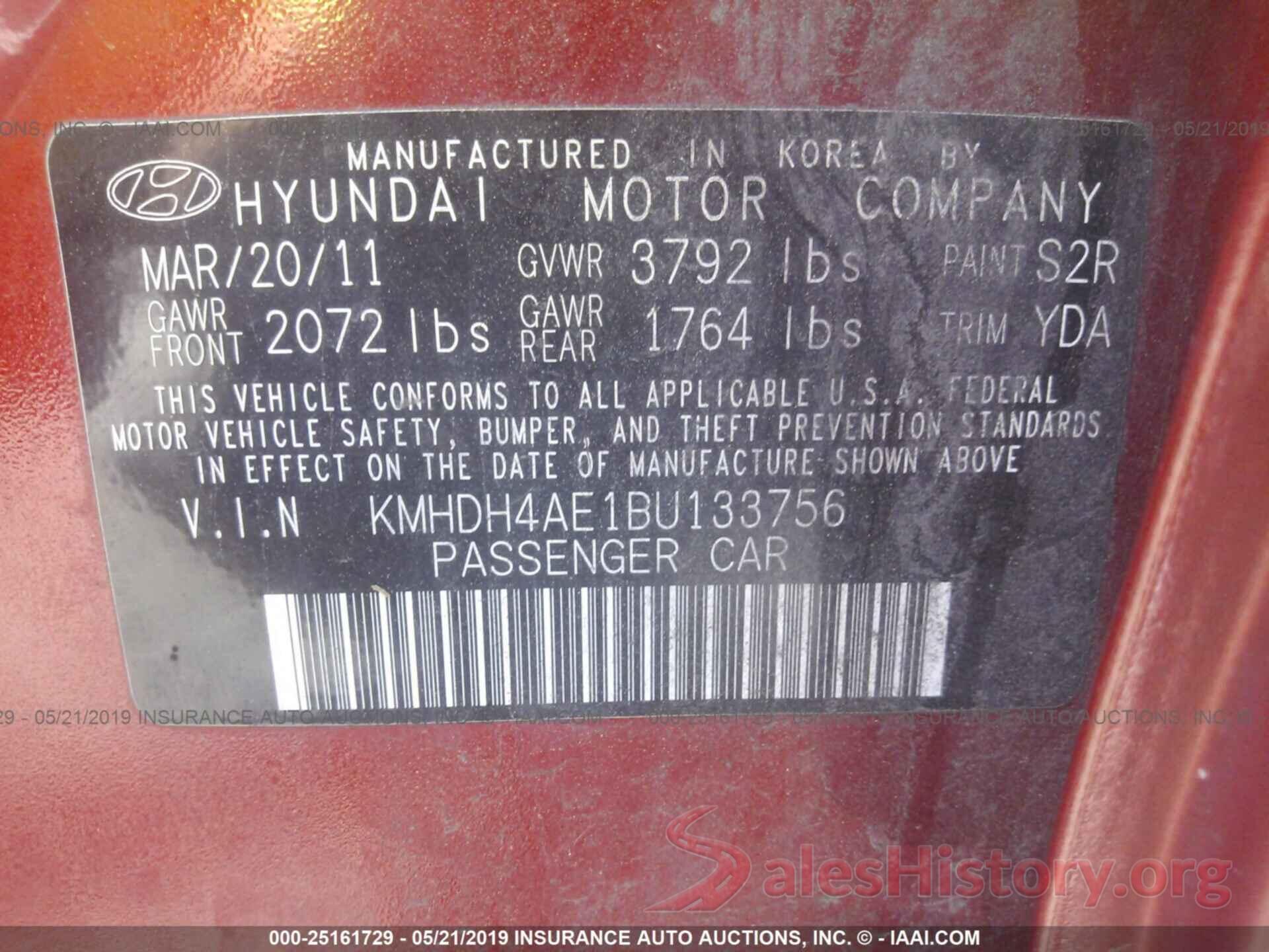 KMHDH4AE1BU133756 2011 HYUNDAI ELANTRA