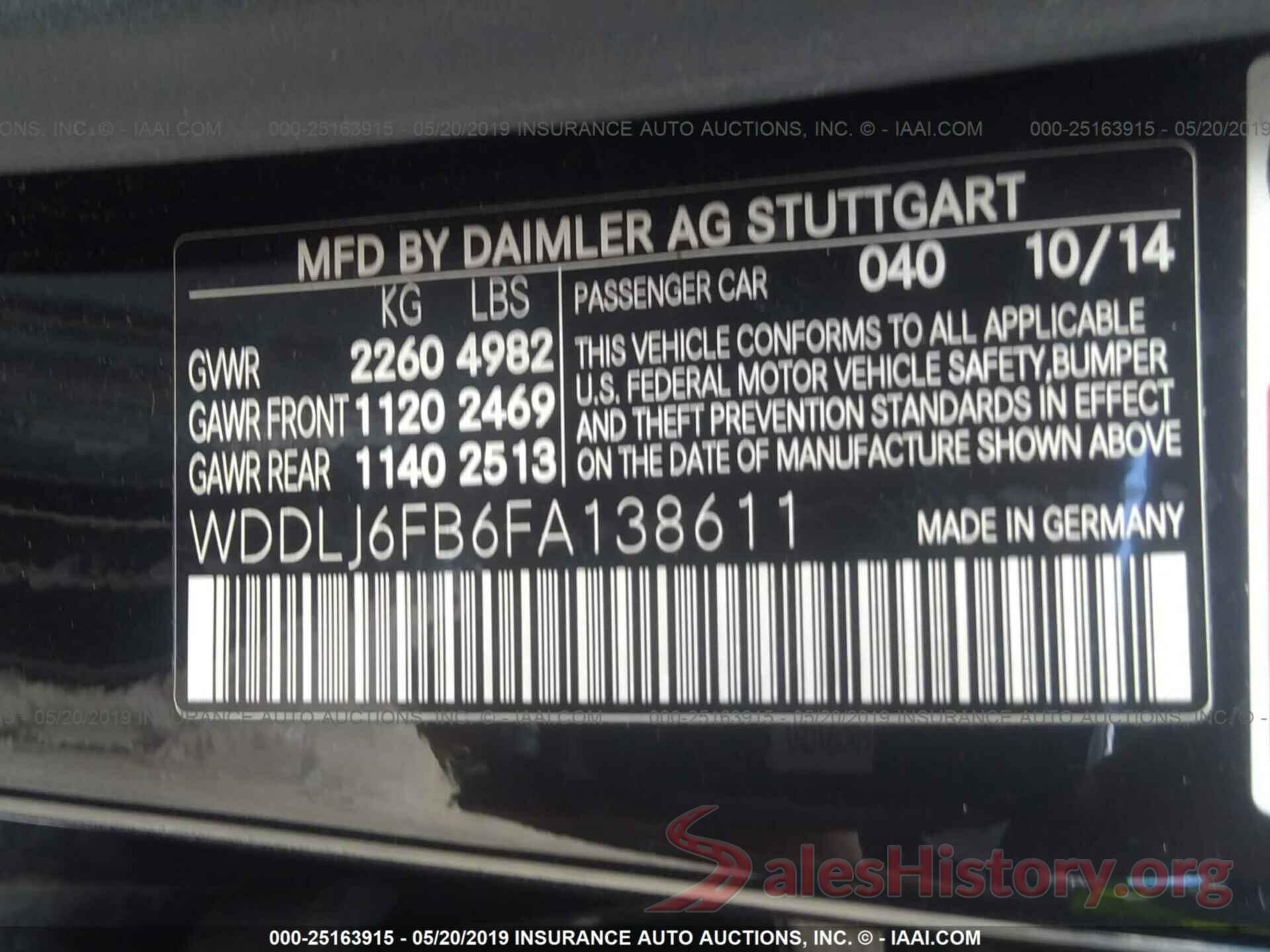 WDDLJ6FB6FA138611 2015 MERCEDES-BENZ CLS