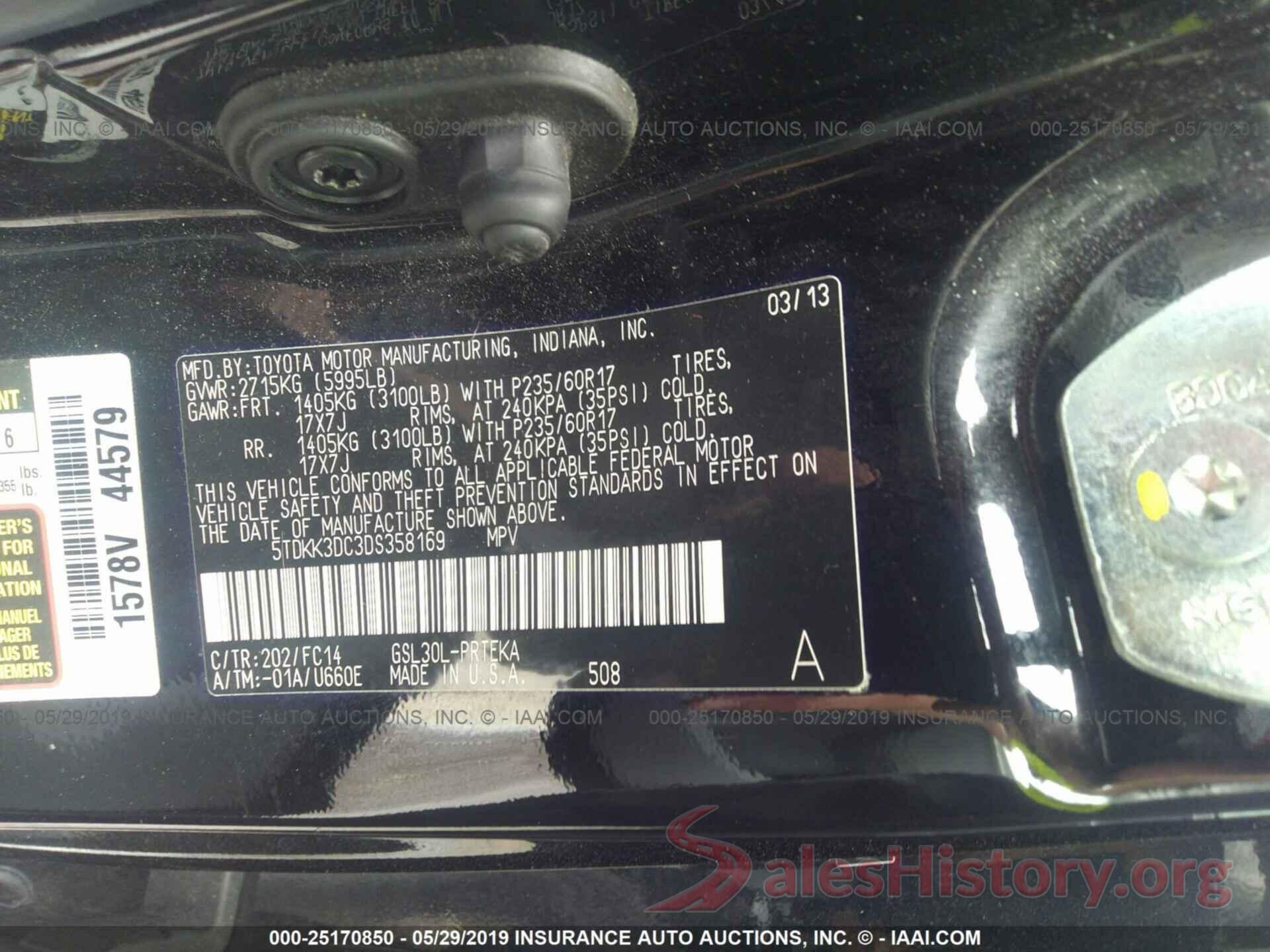 5TDKK3DC3DS358169 2013 TOYOTA SIENNA