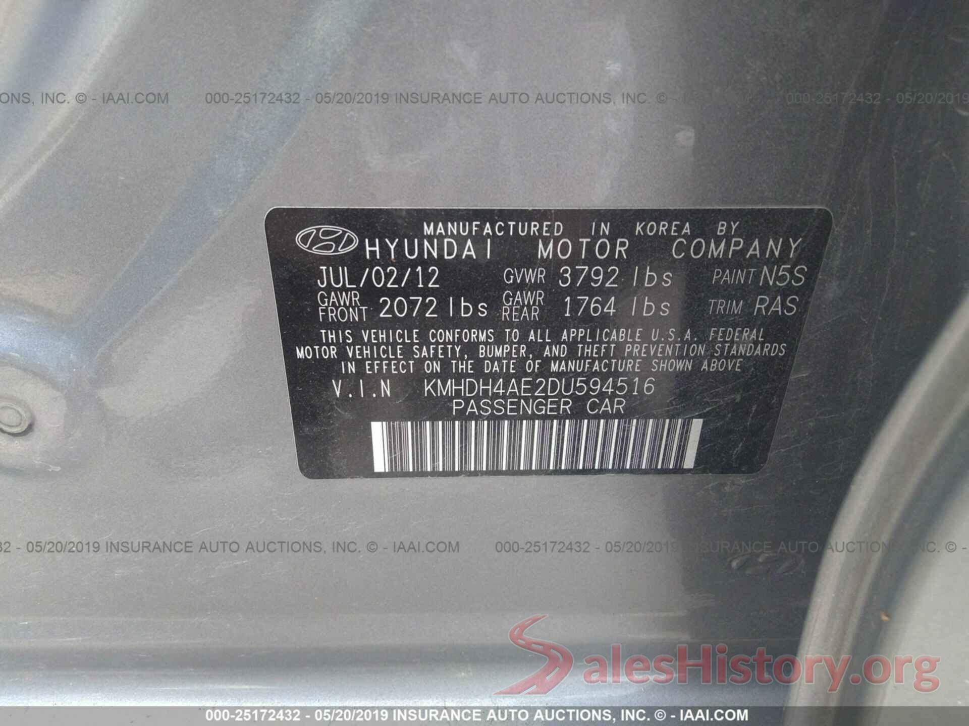 KMHDH4AE2DU594516 2013 HYUNDAI ELANTRA