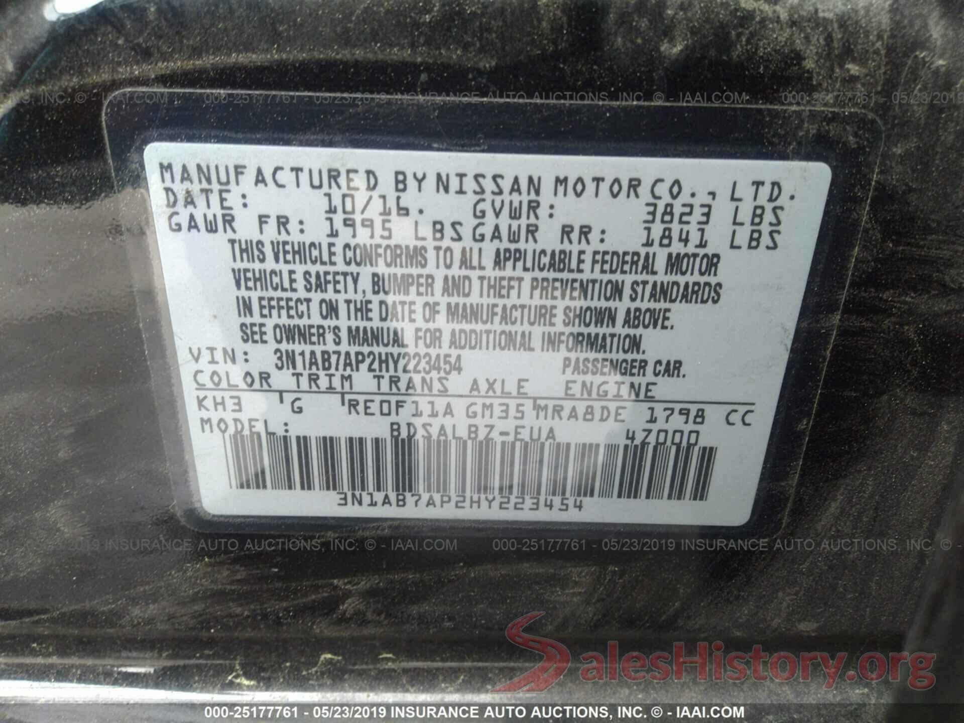 3N1AB7AP2HY223454 2017 NISSAN SENTRA