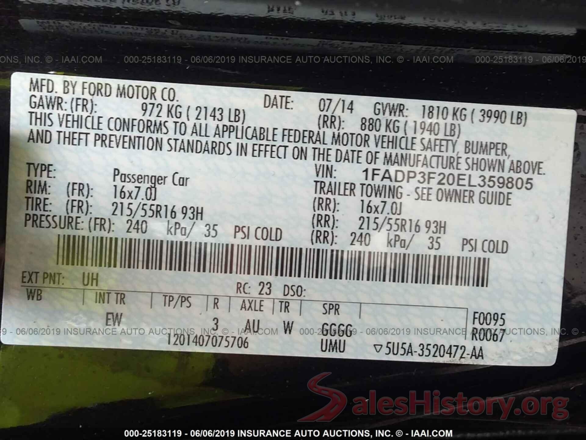 1FADP3F20EL359805 2014 FORD FOCUS