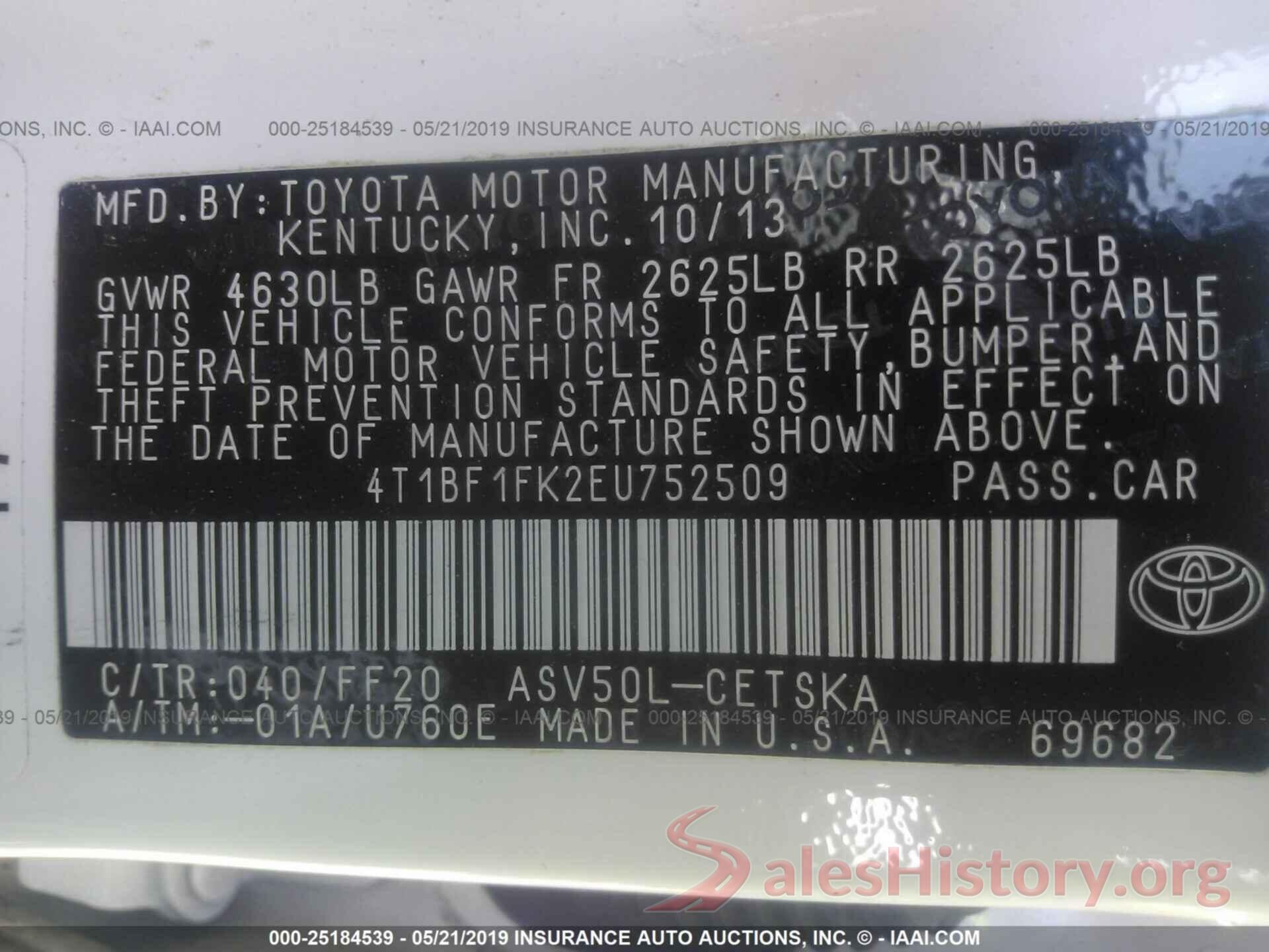 4T1BF1FK2EU752509 2014 TOYOTA CAMRY