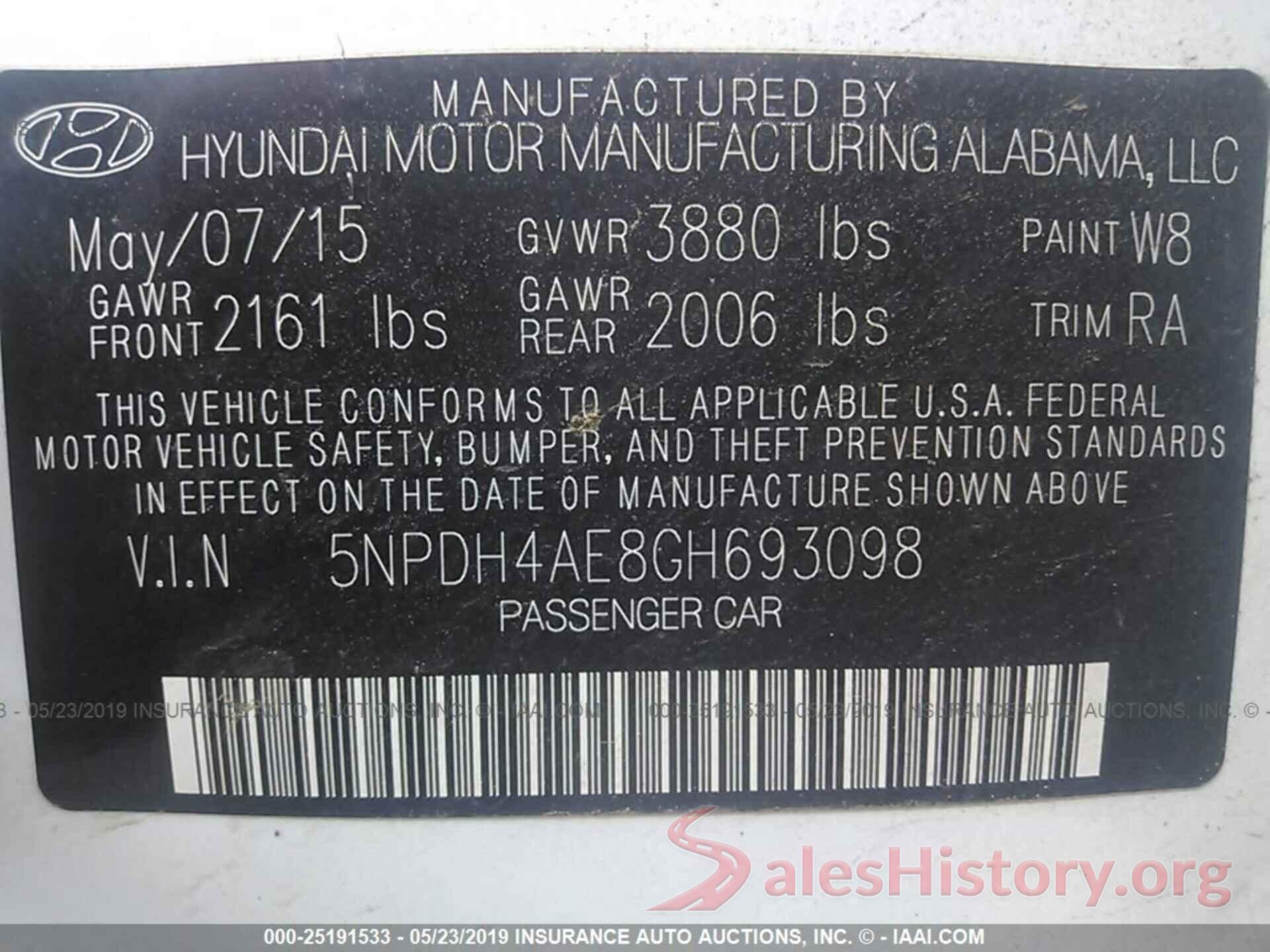 5NPDH4AE8GH693098 2016 HYUNDAI ELANTRA