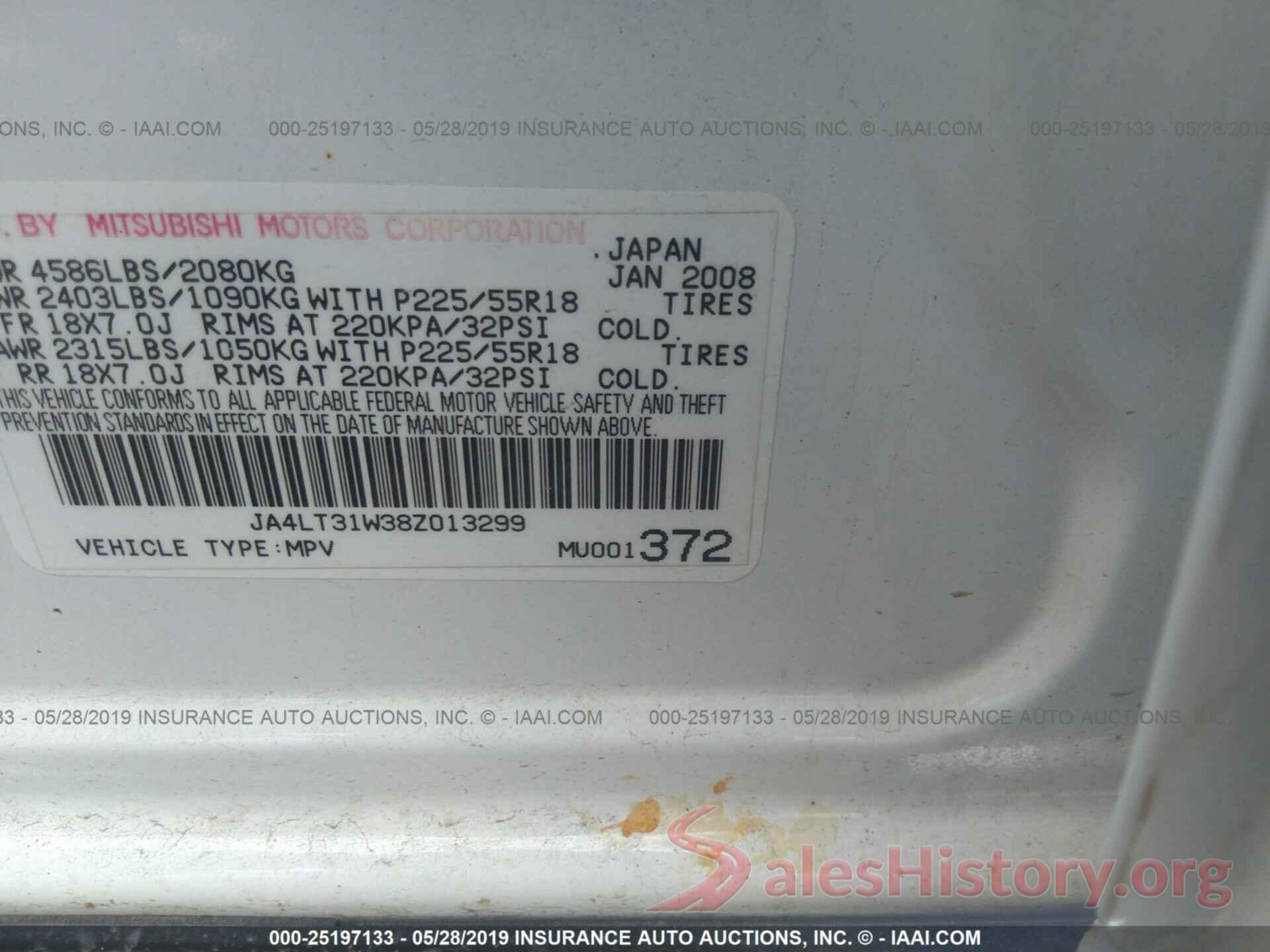 JA4LT31W38Z013299 2008 MITSUBISHI OUTLANDER