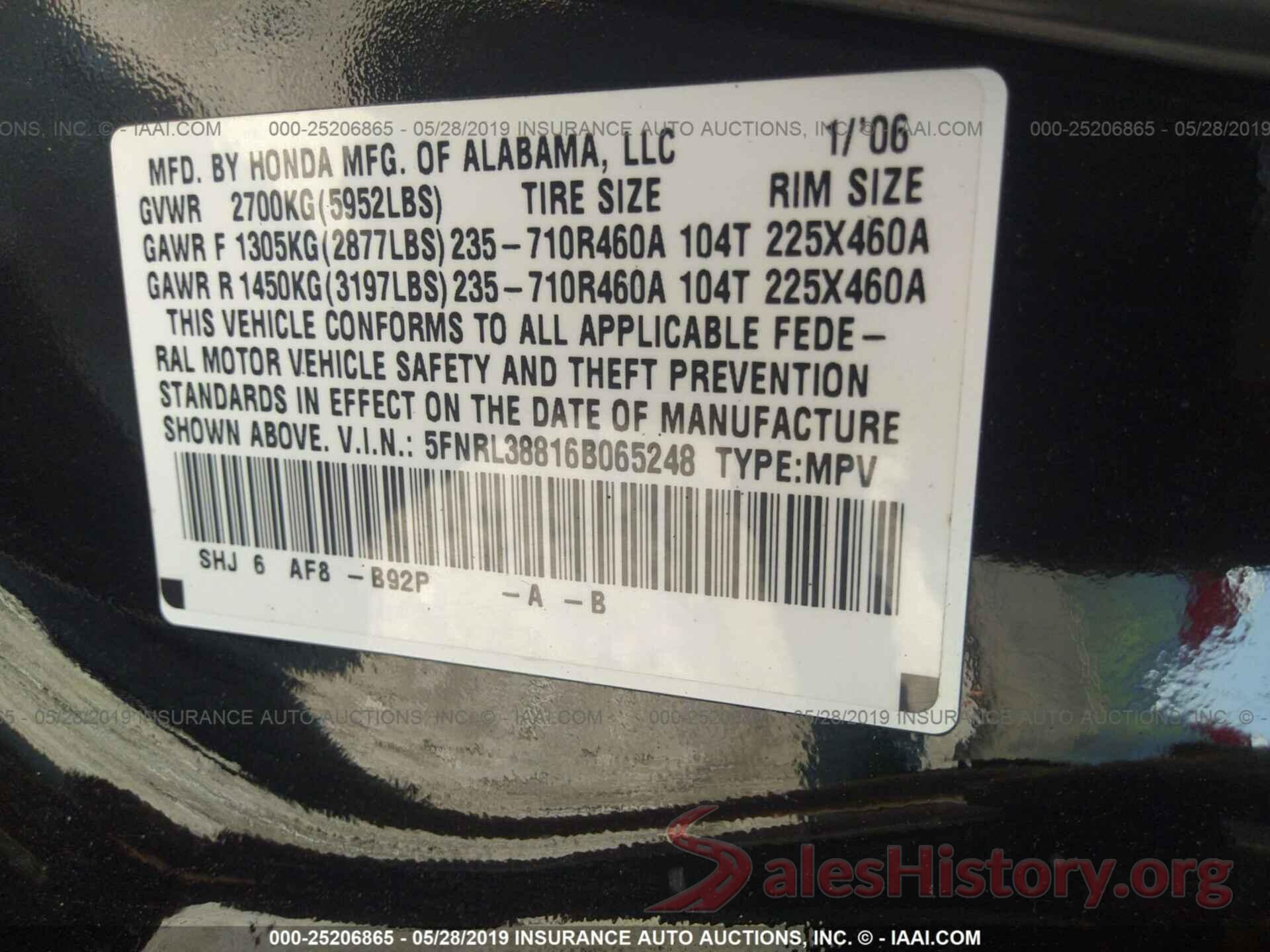 5FNRL38816B065248 2006 HONDA ODYSSEY