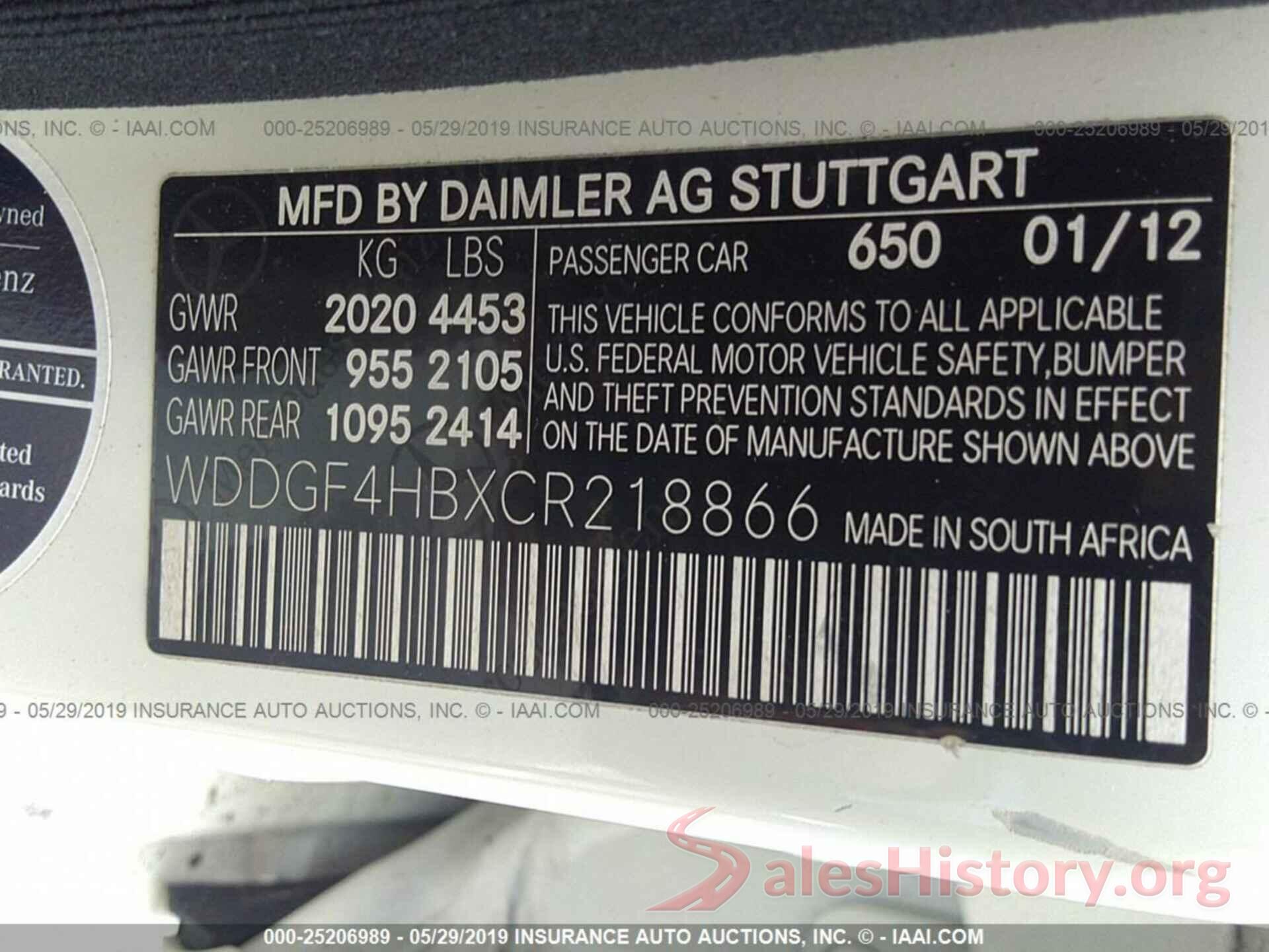 WDDGF4HBXCR218866 2012 MERCEDES-BENZ C