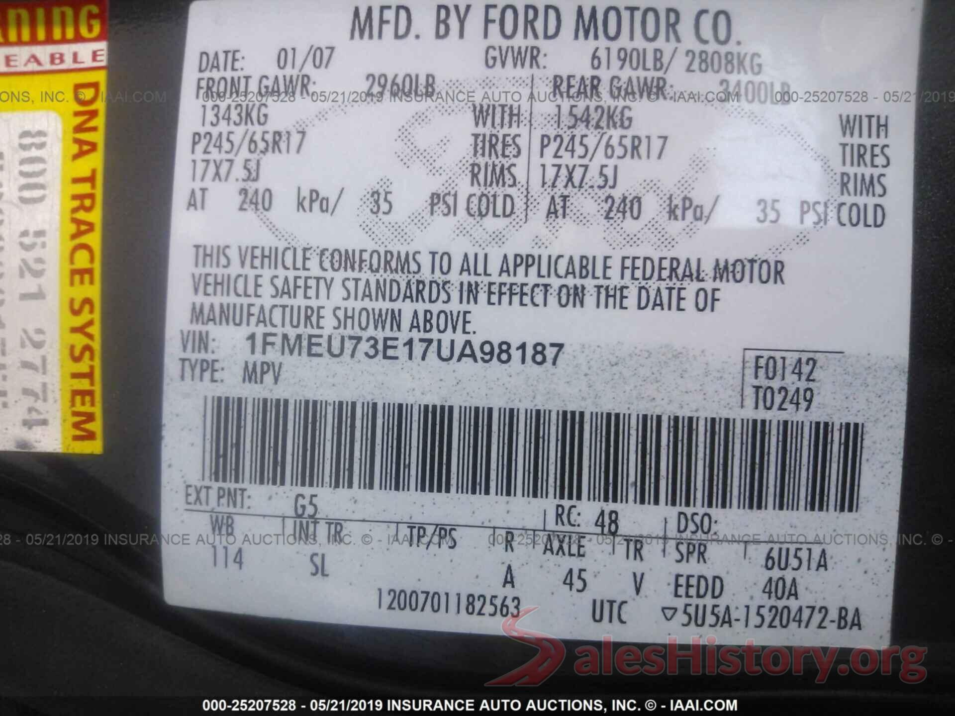 1FMEU73E17UA98187 2007 FORD EXPLORER