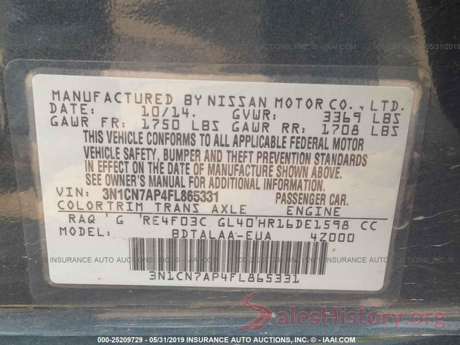 3N1CN7AP4FL865331 2015 NISSAN VERSA