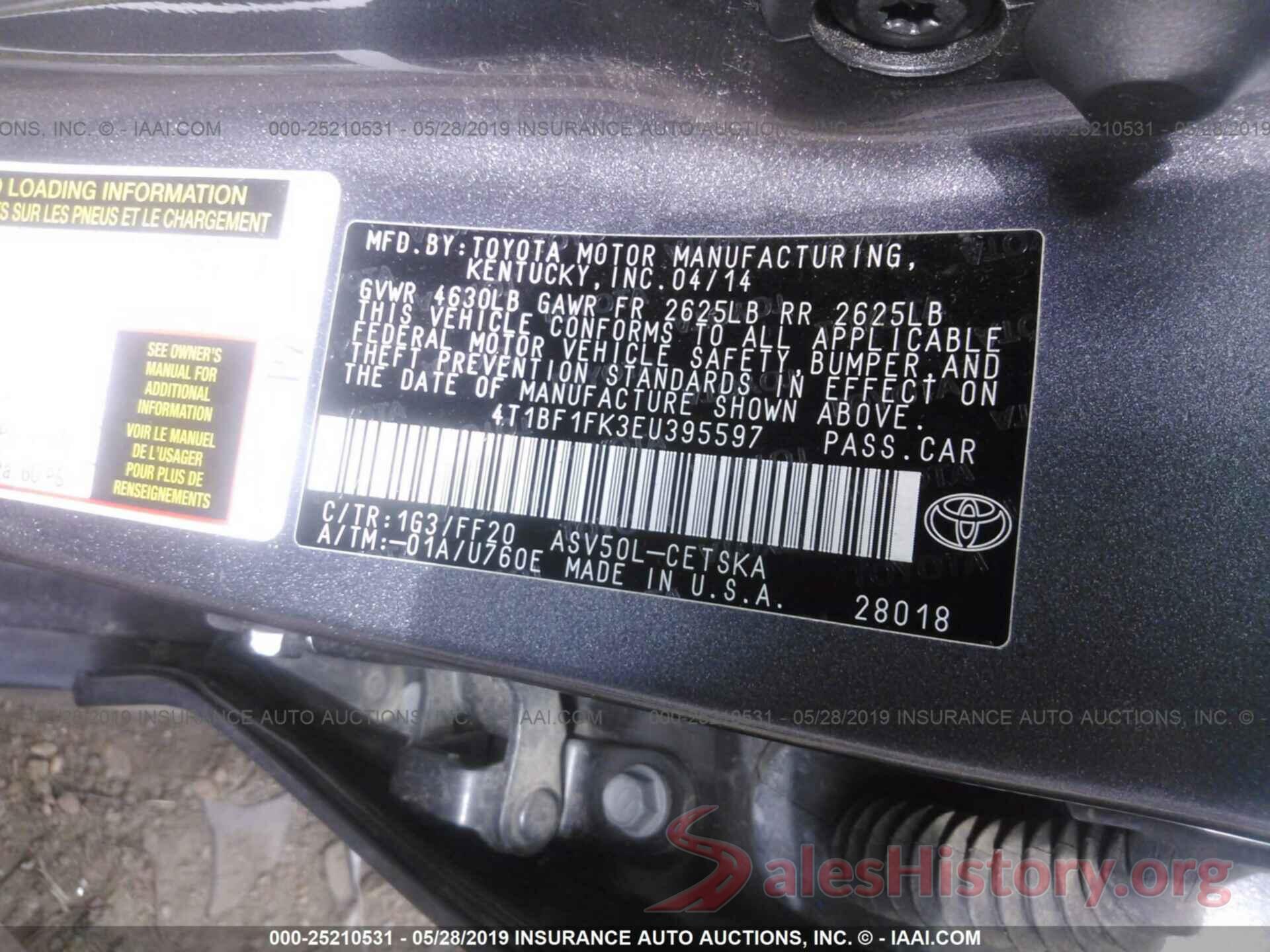 4T1BF1FK3EU395597 2014 TOYOTA CAMRY