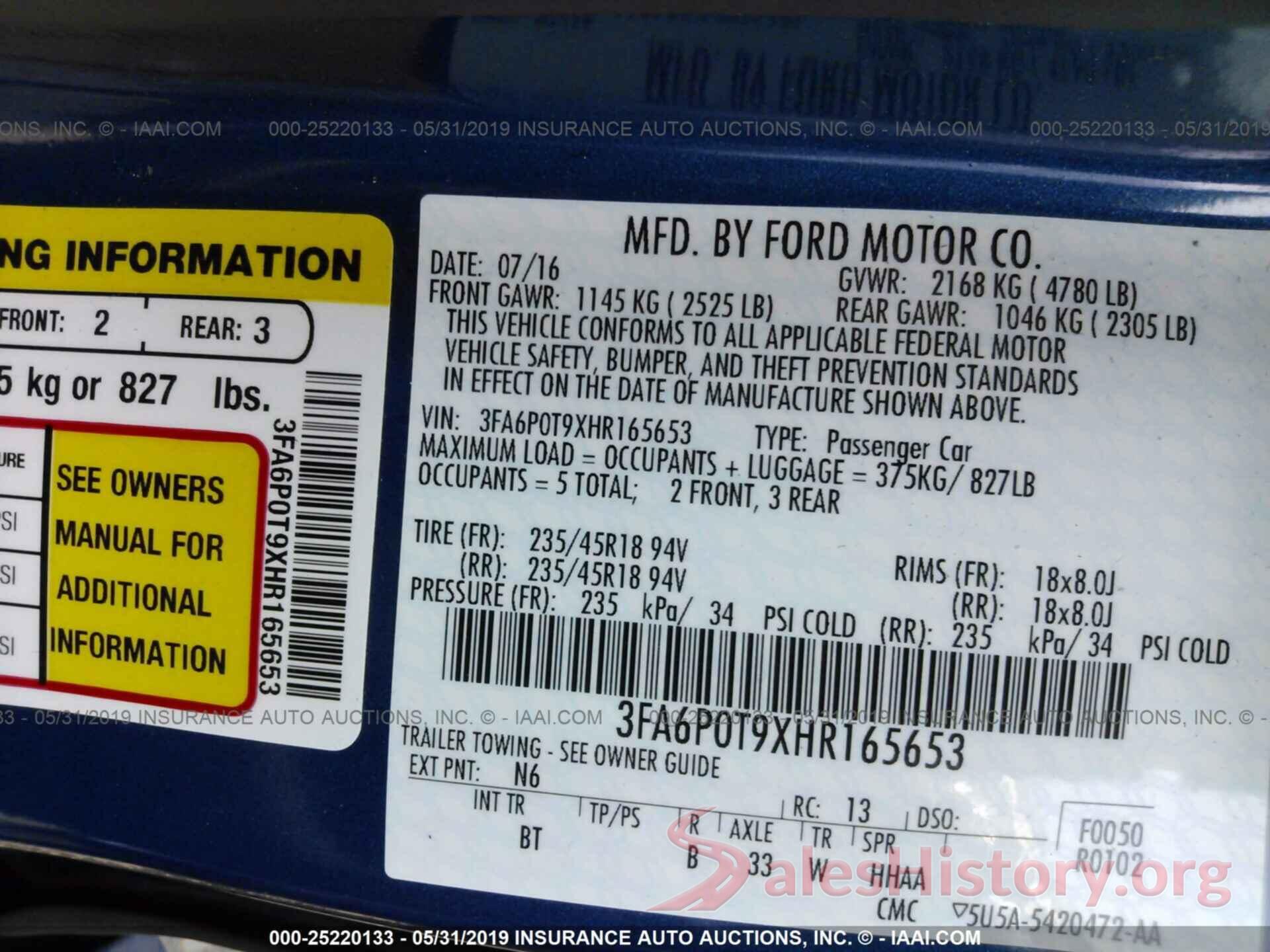 3FA6P0T9XHR165653 2017 FORD FUSION