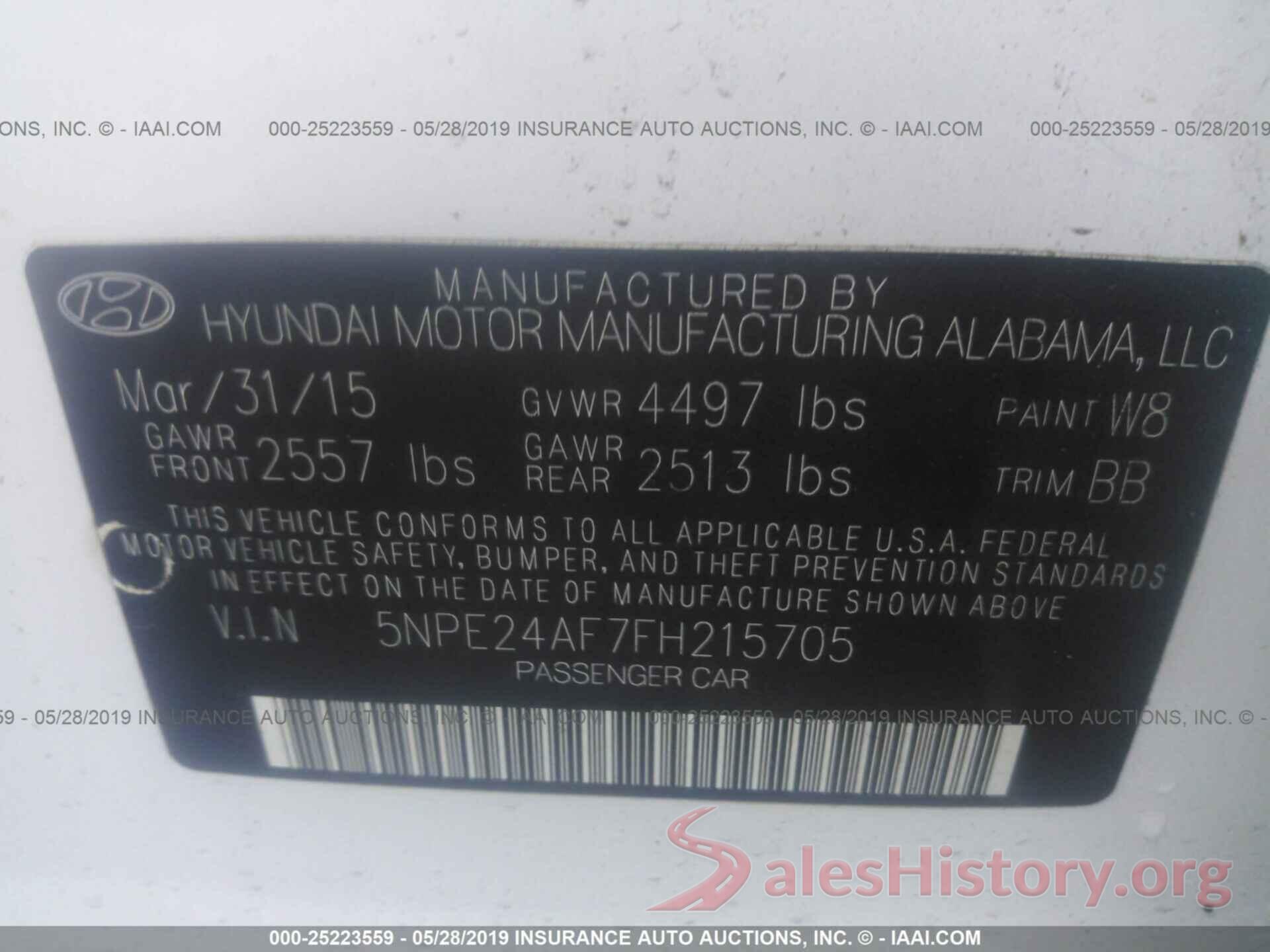 5NPE24AF7FH215705 2015 HYUNDAI SONATA