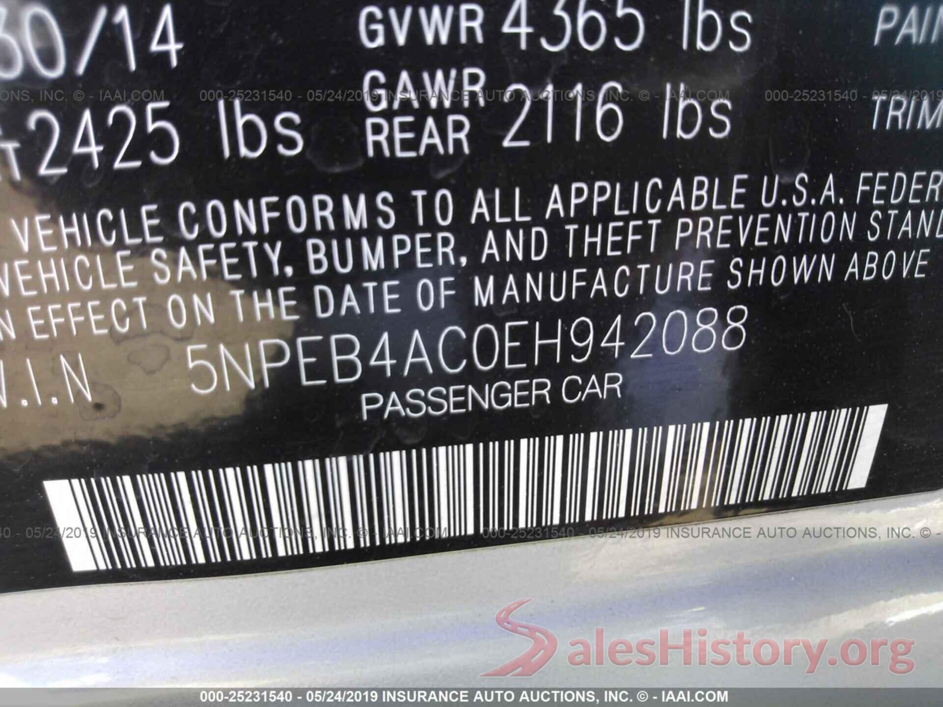 5NPEB4AC0EH942088 2014 HYUNDAI SONATA