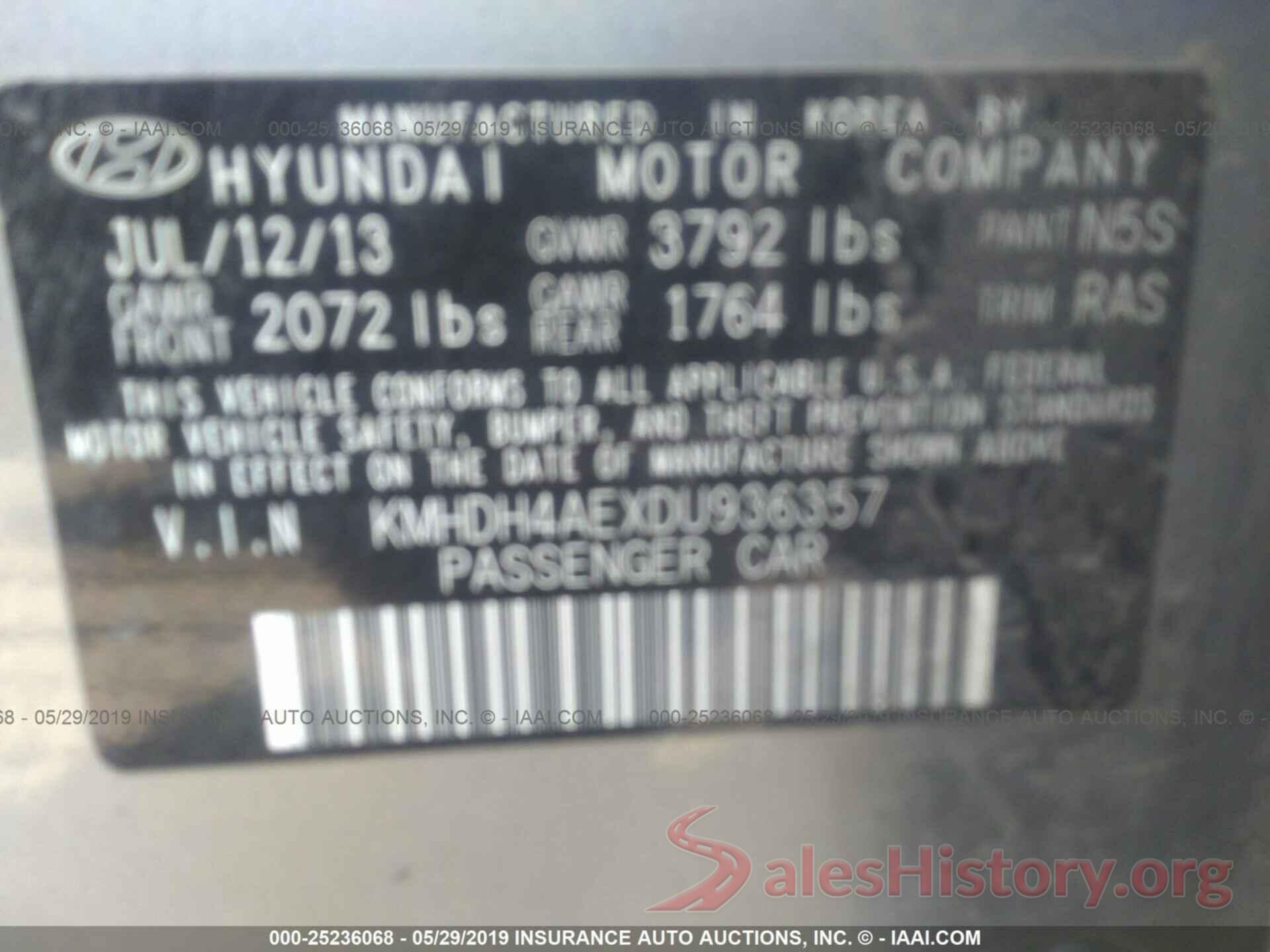 KMHDH4AEXDU936357 2013 HYUNDAI ELANTRA